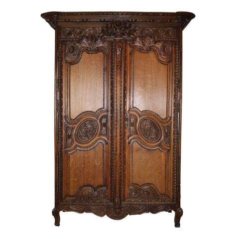 Two Door Oak French Wedding Armoire Wardrobe