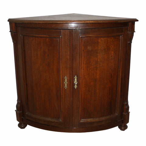 German Oak Bow-front Corner Cabinet