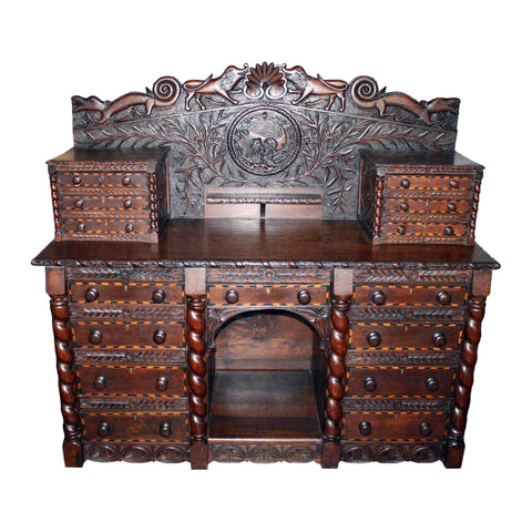German Carved and Inlaid Desk