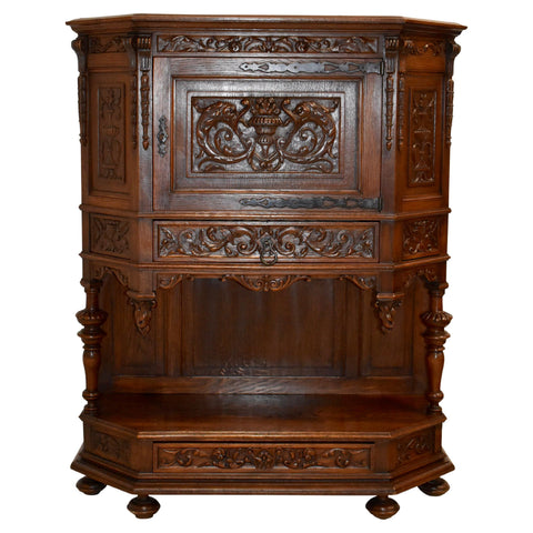 Carved Oak One Door Cabinet