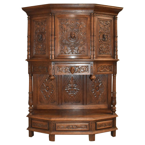 English Carved Oak Breakfront Cabinet
