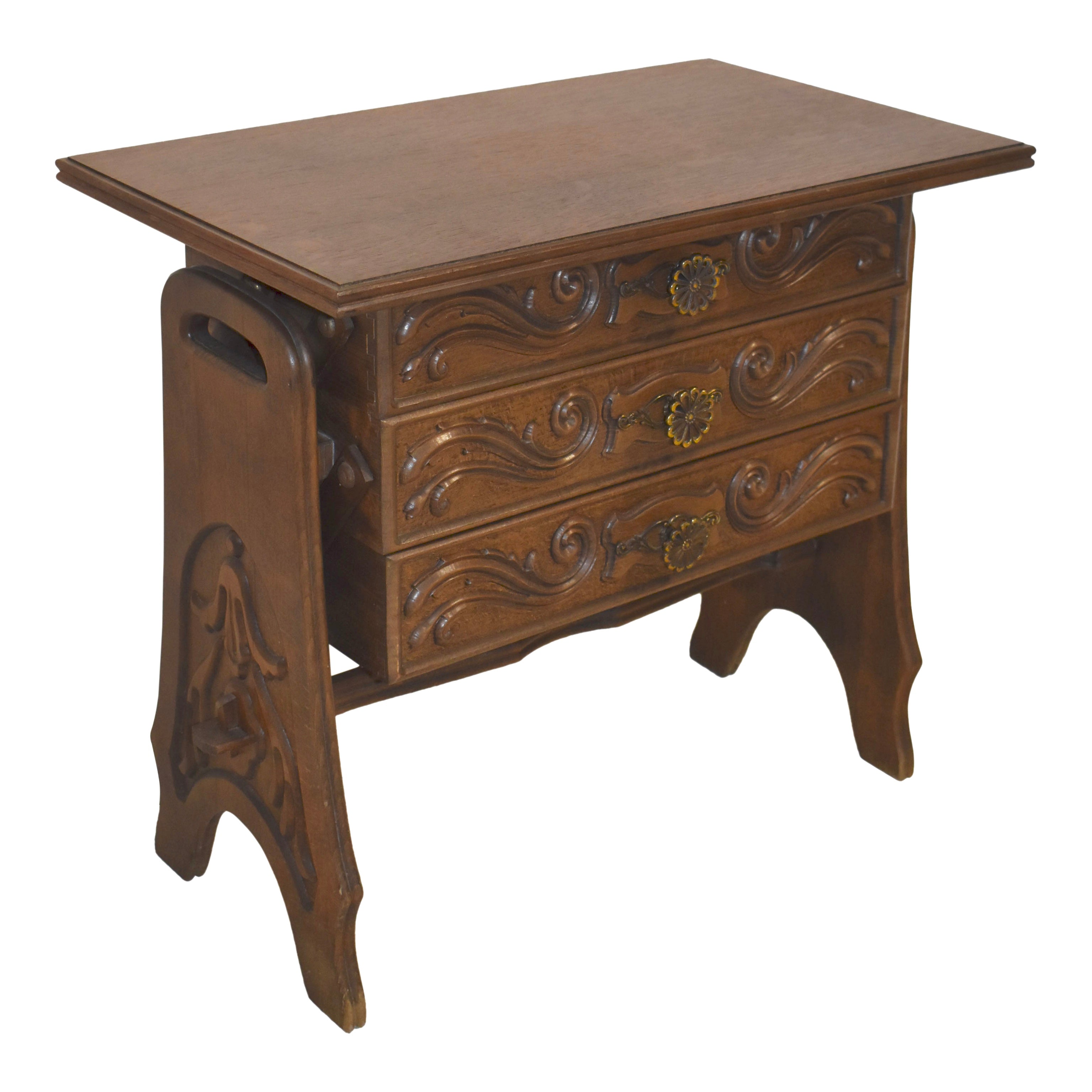 Carved Oak Sewing Chest Table