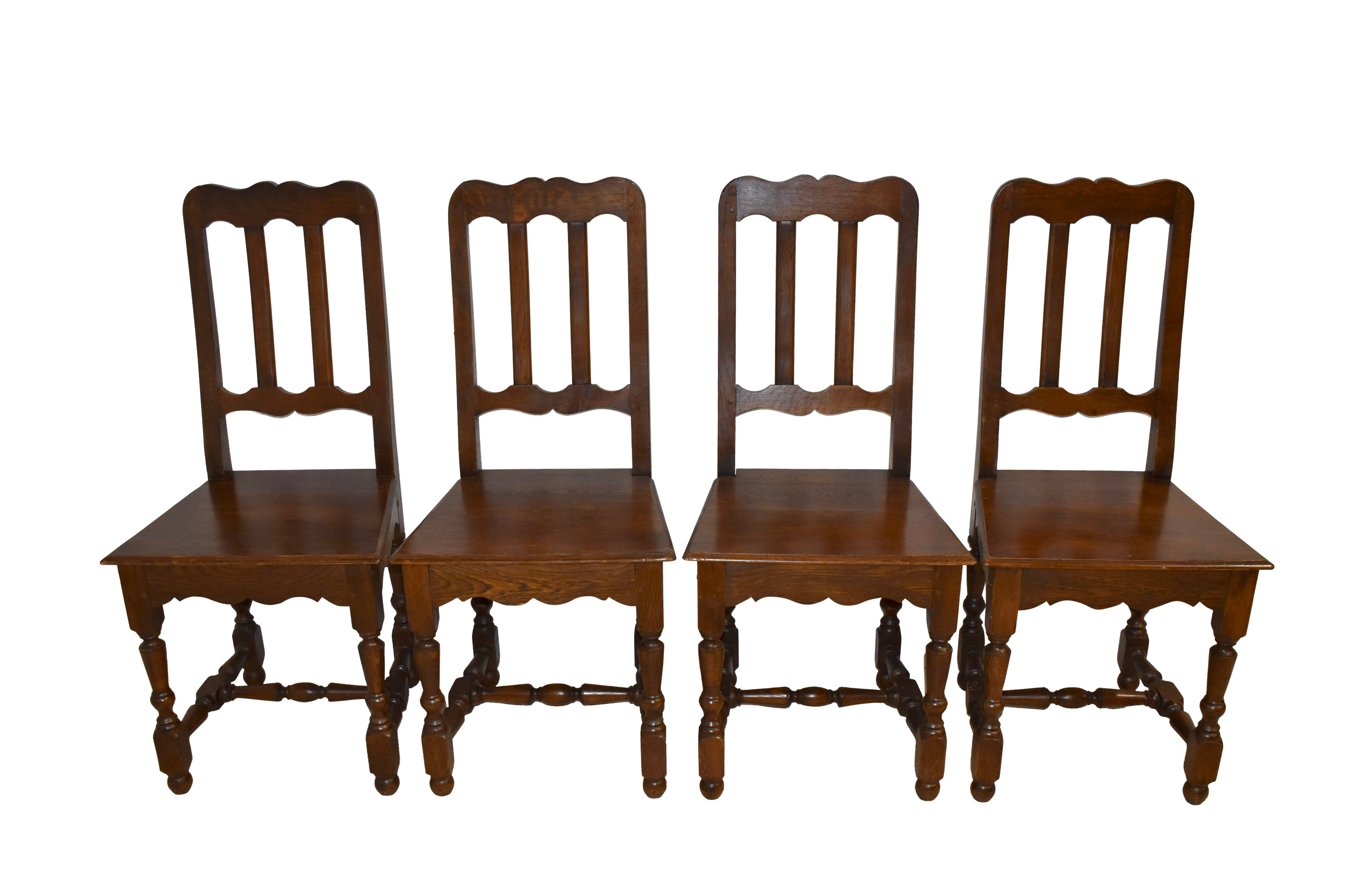Oak Dining Table and Chairs, Set of Five