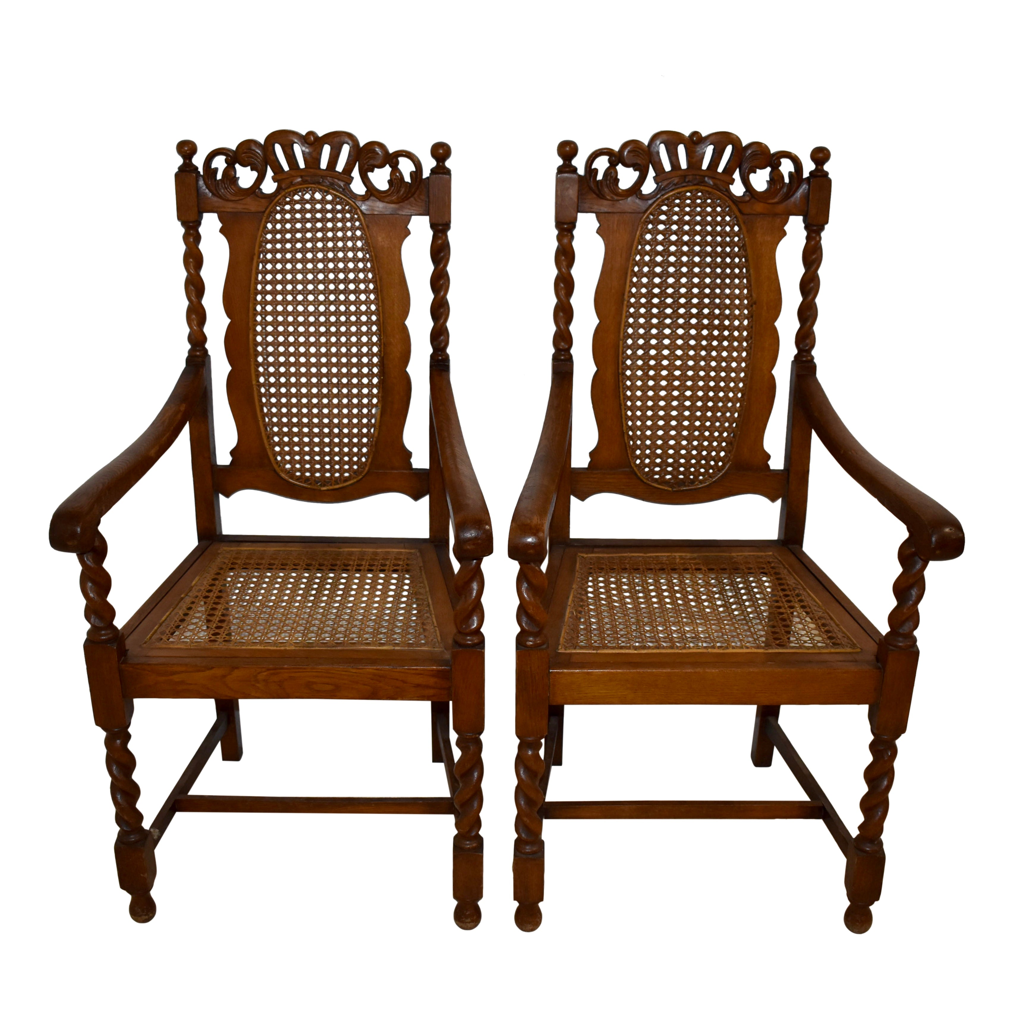 Cane and Oak Armchairs, Set of Two