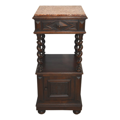 Two Tier Oak Nightstand with Marble Top