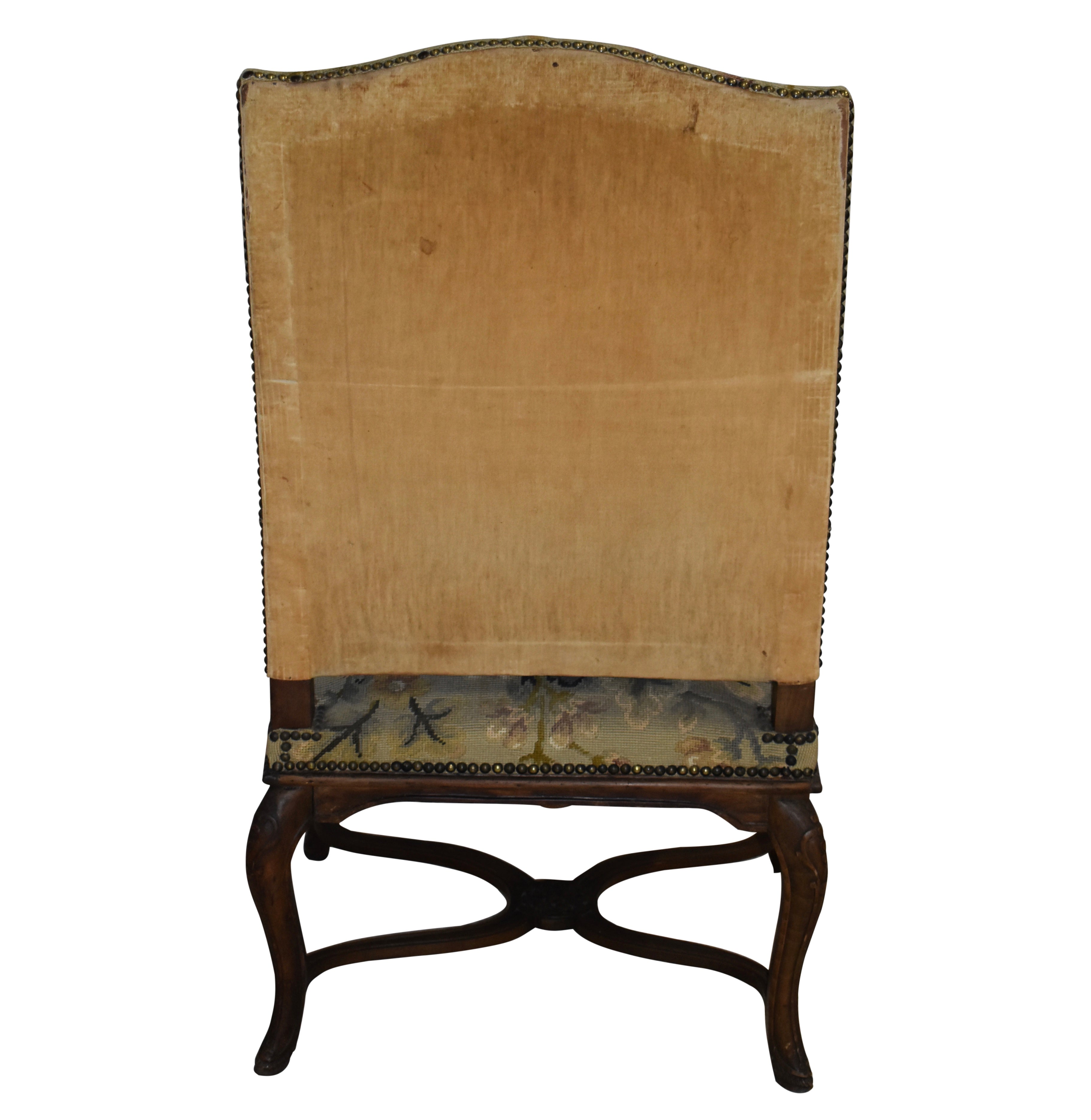 Louis XV French Walnut Needlepoint Fauteuil Armchair