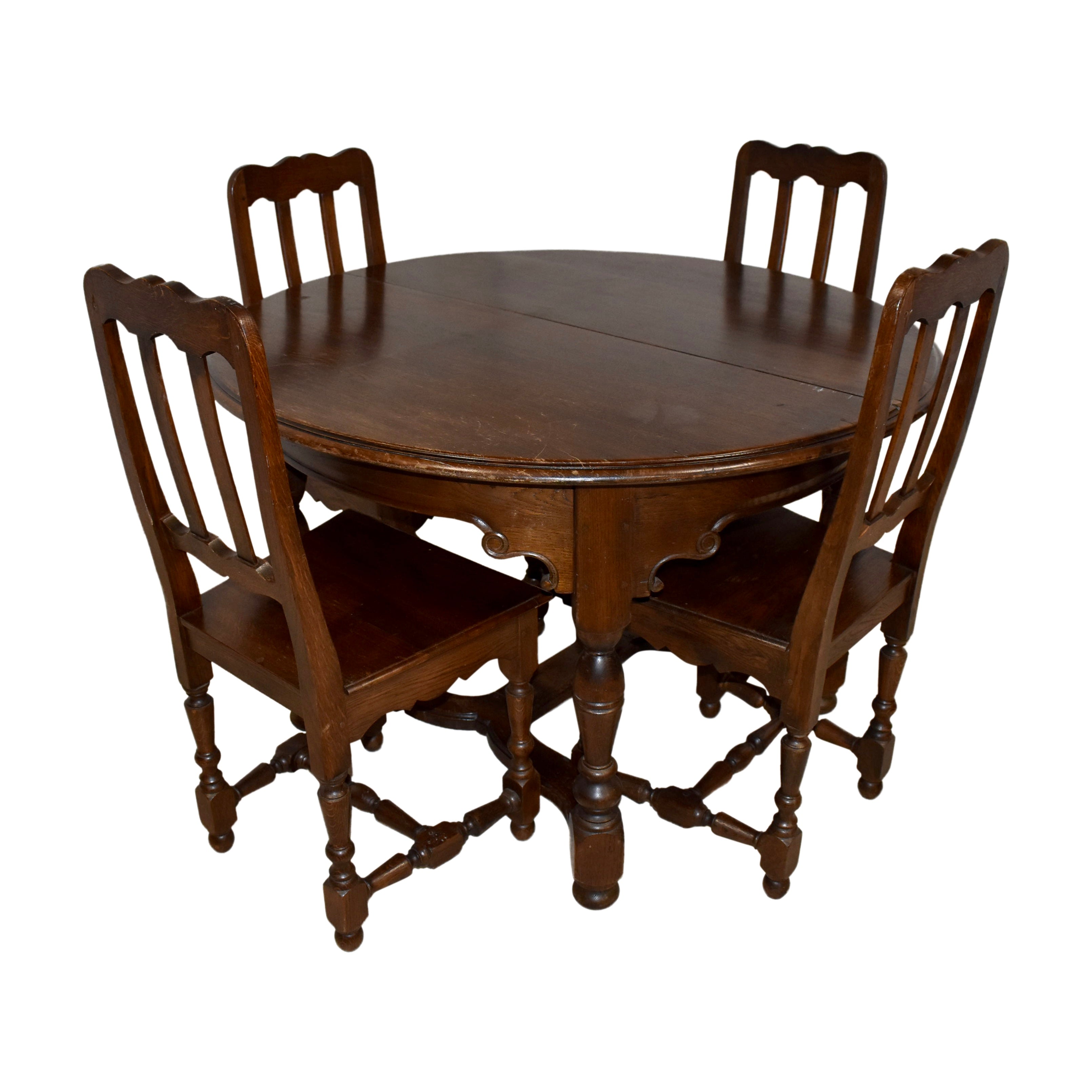 Oak Dining Table and Chairs, Set of Five