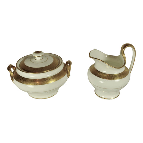 Minton Gold Plated Buckingham Sugar Bowl and Creamer Signed by Elijah Sherman Grammer