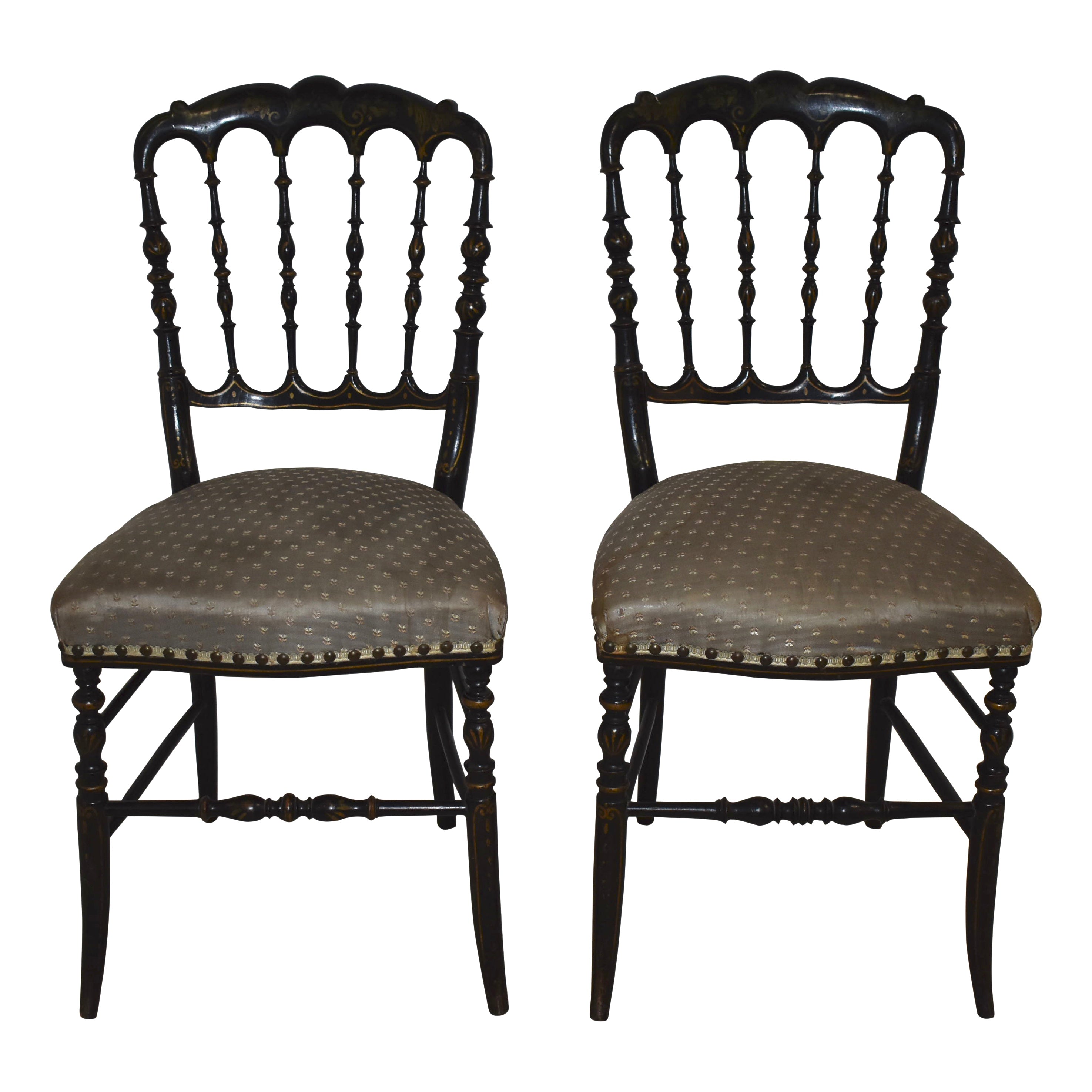 Hand Painted Chairs with Upholsered Seats, Set of Two