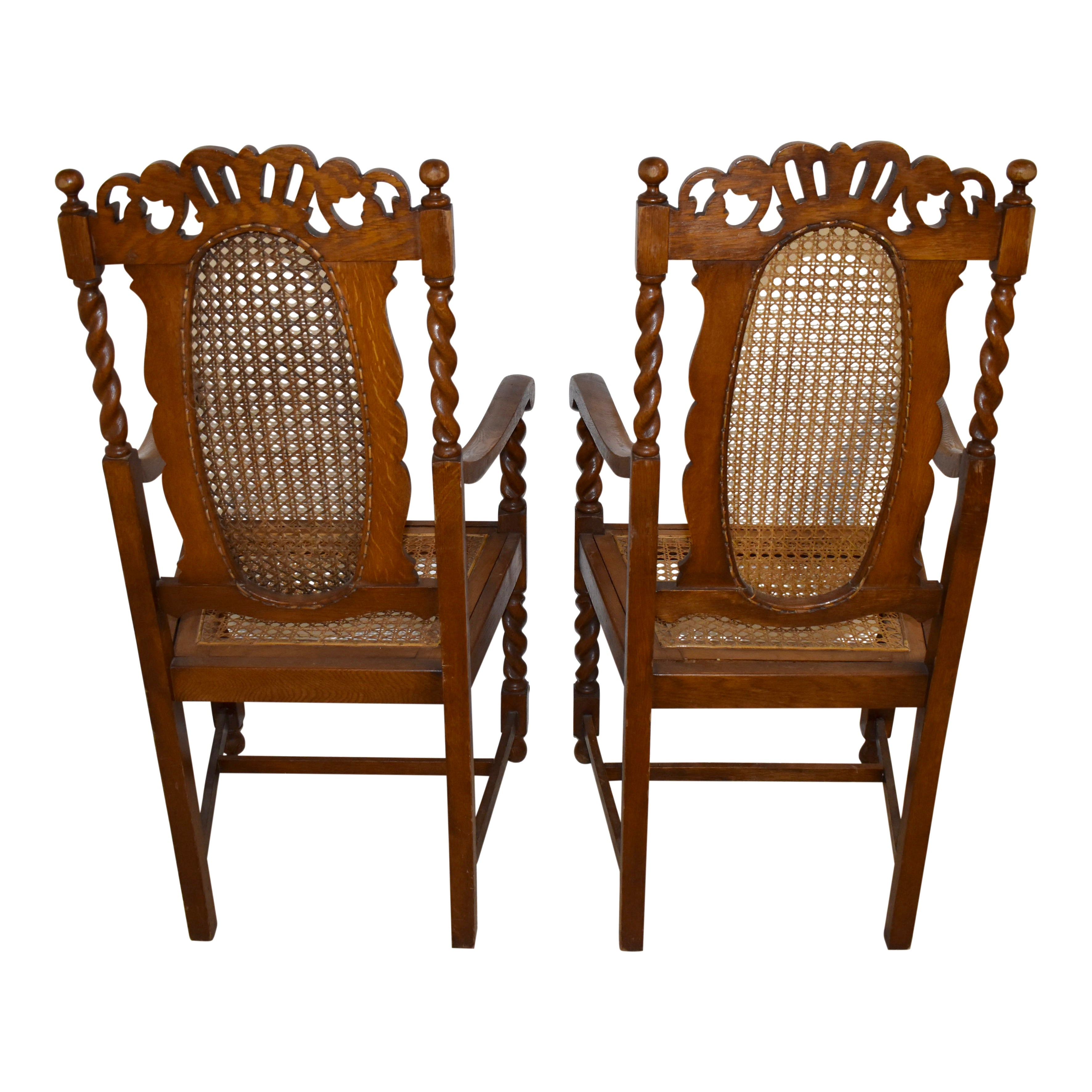 Cane and Oak Armchairs, Set of Two