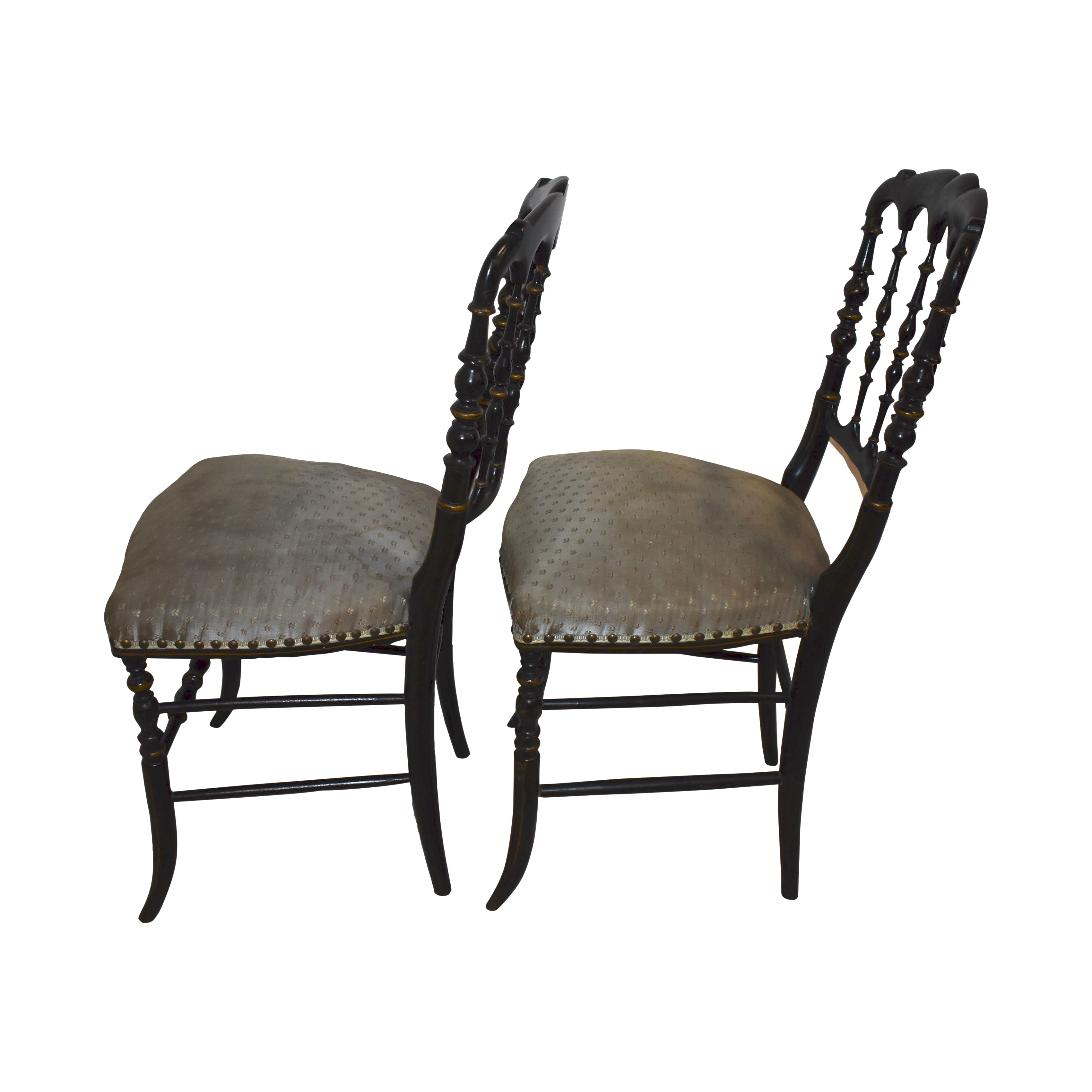 Hand Painted Chairs with Upholsered Seats, Set of Two