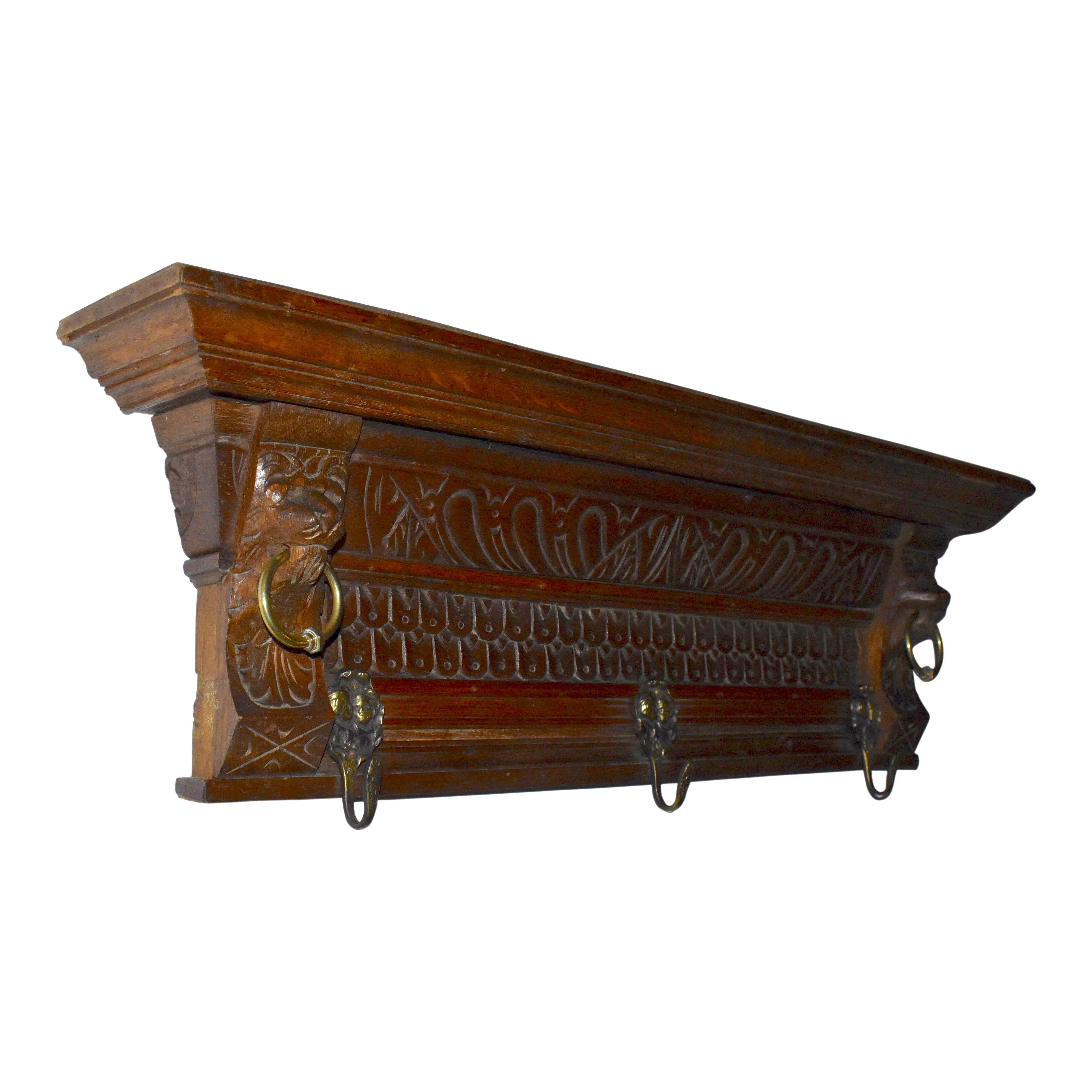 Carved Wall Mounted Coat Rack with Shelf
