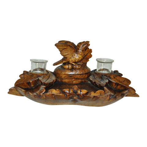 Carved Desk Set with Double Inkwells