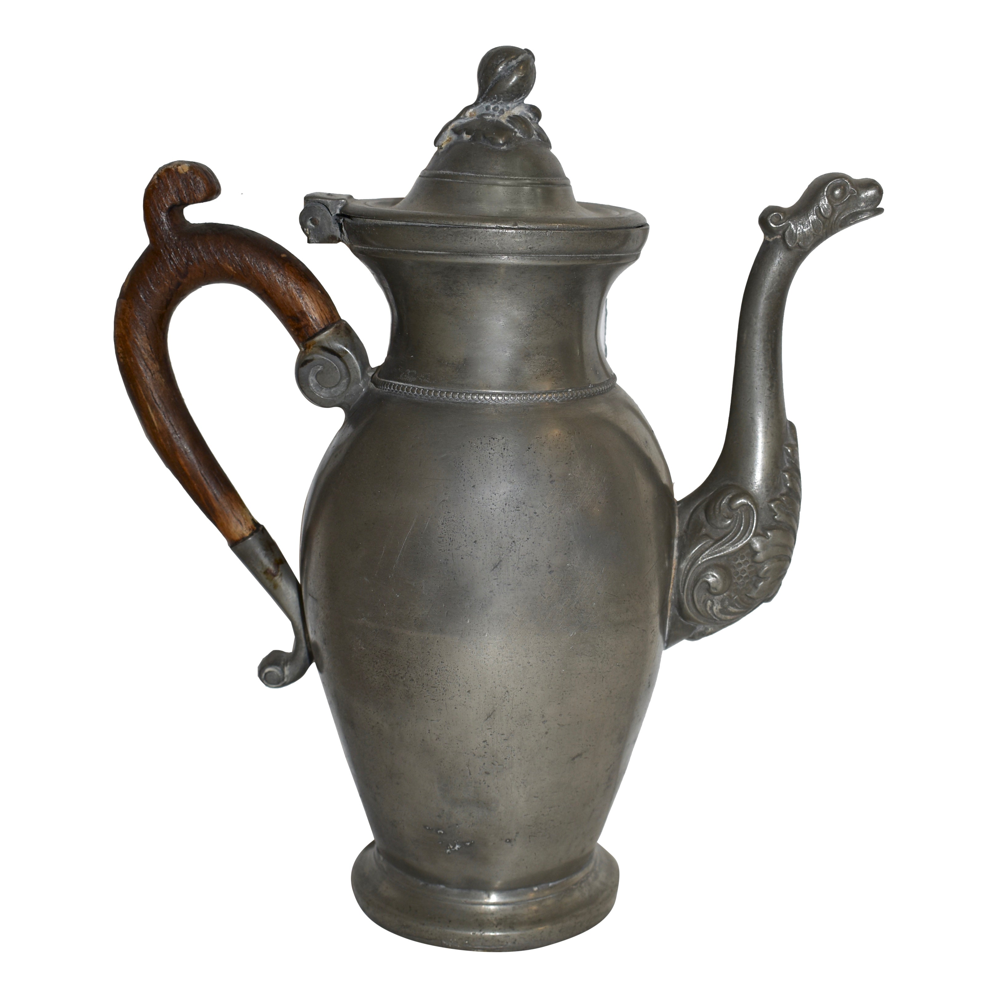 Flemish Pewter Teapot with Wooden Handle