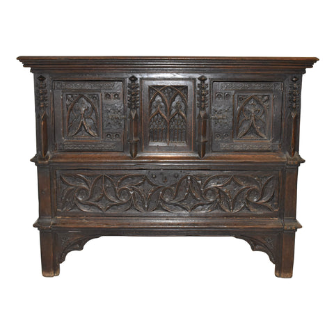 Hand-Carved Oak Gothic Cabinet