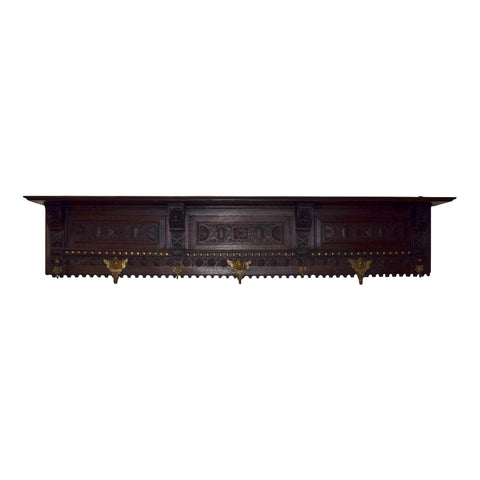 Carved Oak Wall Mounted Coat Rack with Shelf