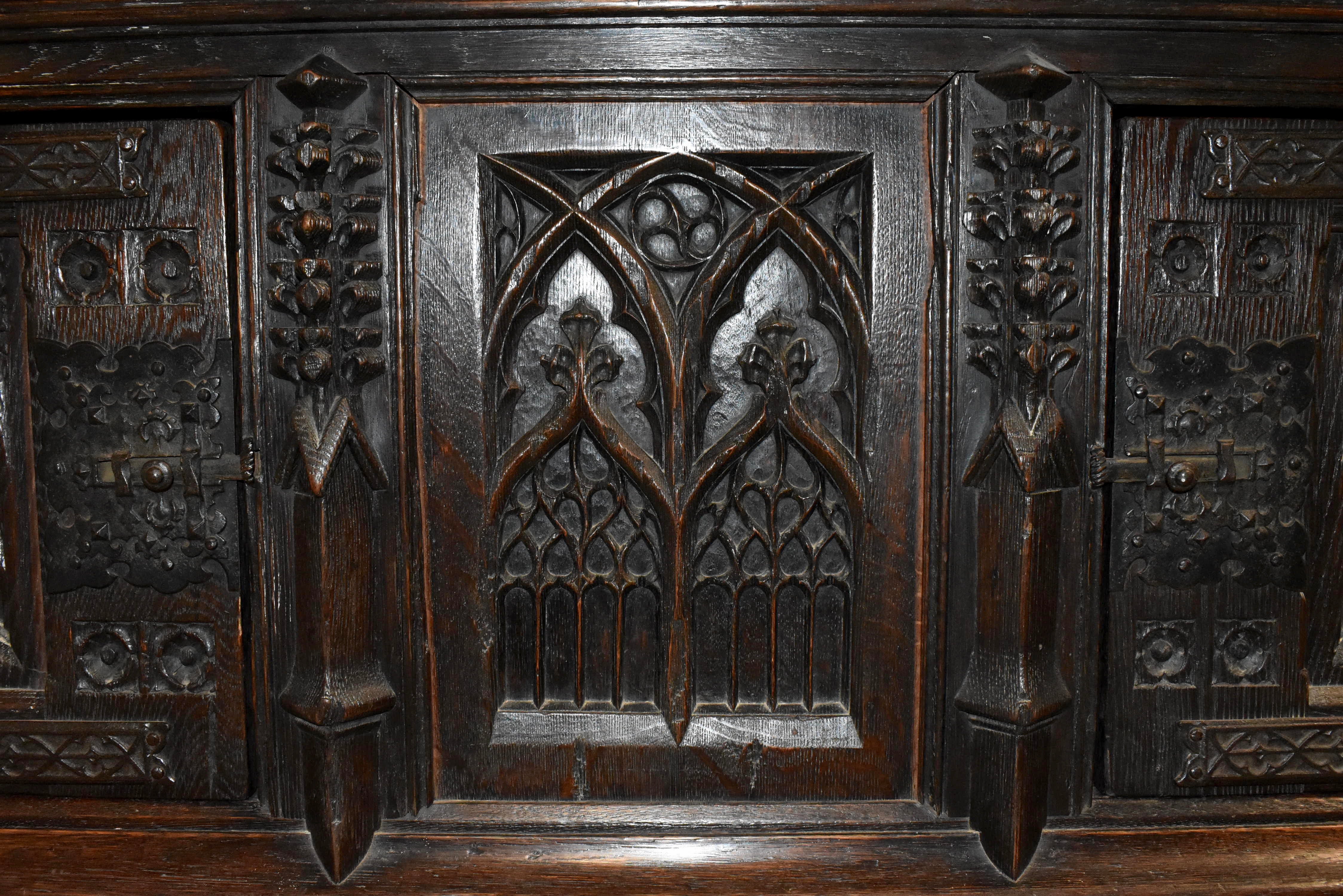 Hand-Carved Oak Gothic Cabinet