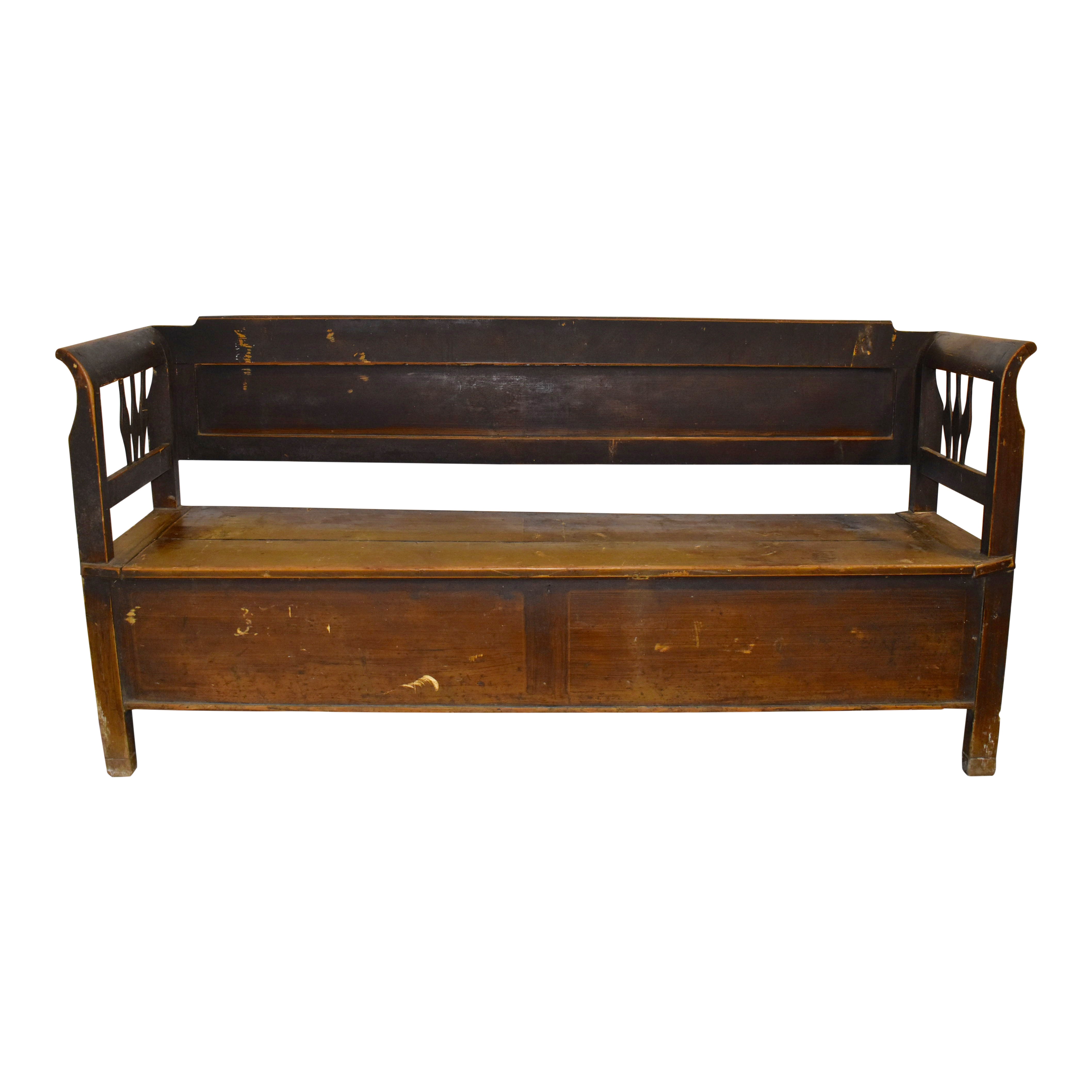 Hungarian Grain Painted Pine Bench with Storage