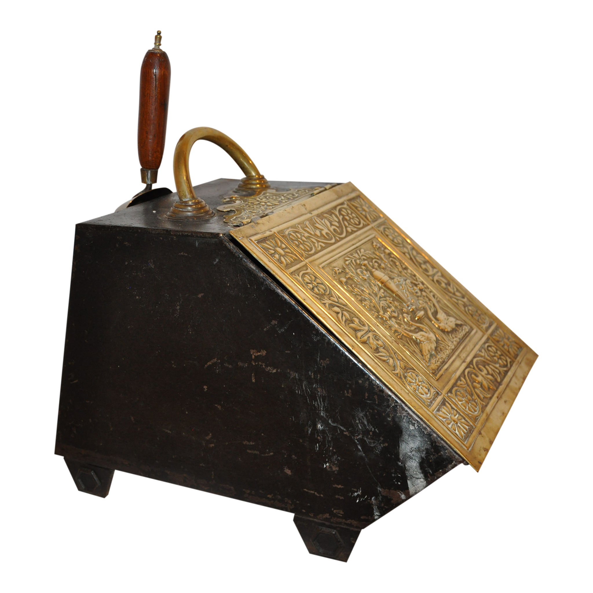 Brass and Metal Coal Scuttle Bin with Scoop