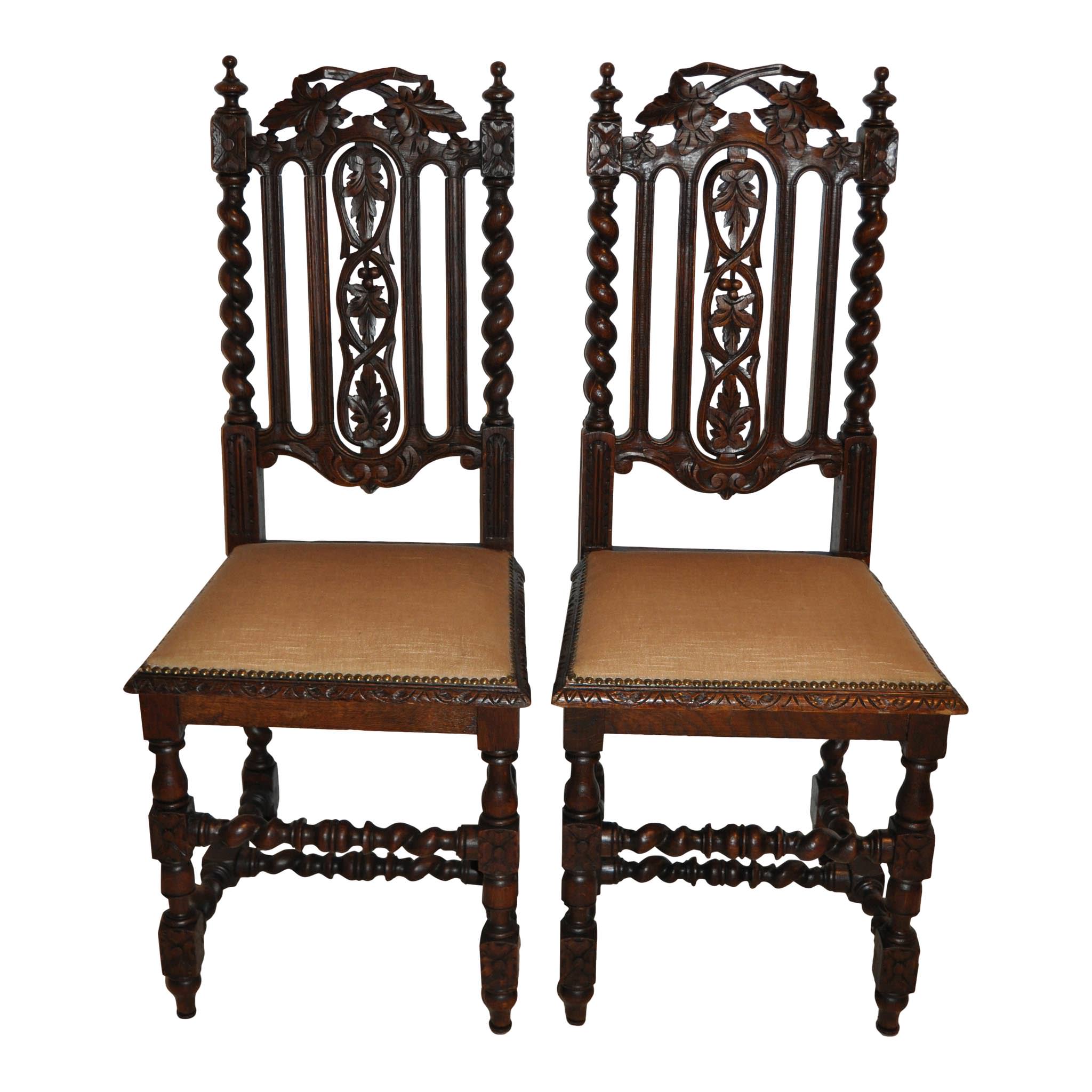 Carved Oak Chairs, Set of 2