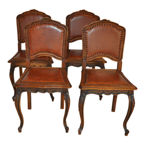 Louis XV Leather Chairs Set/4
