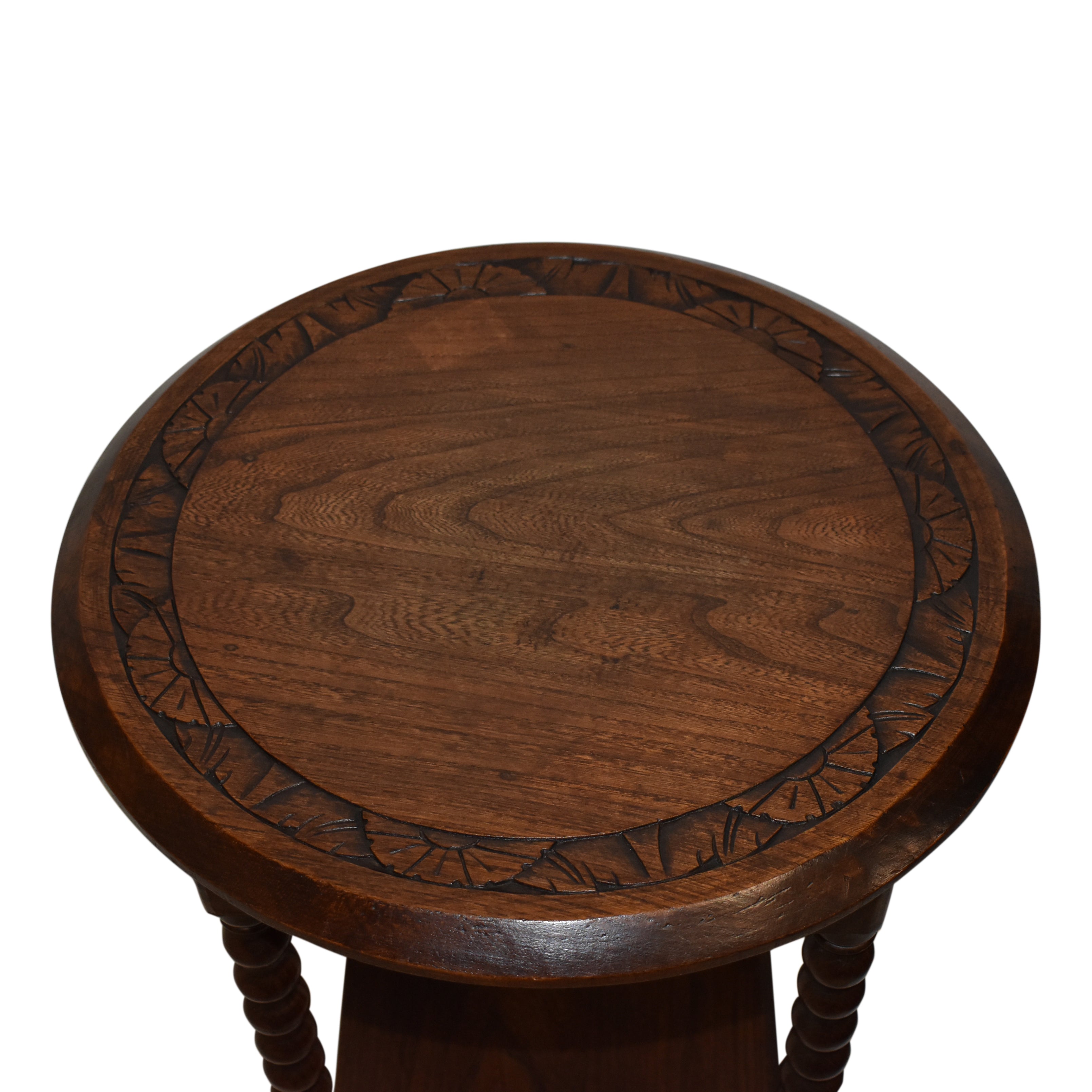 Round Oak Side Table with Bobbin Legs