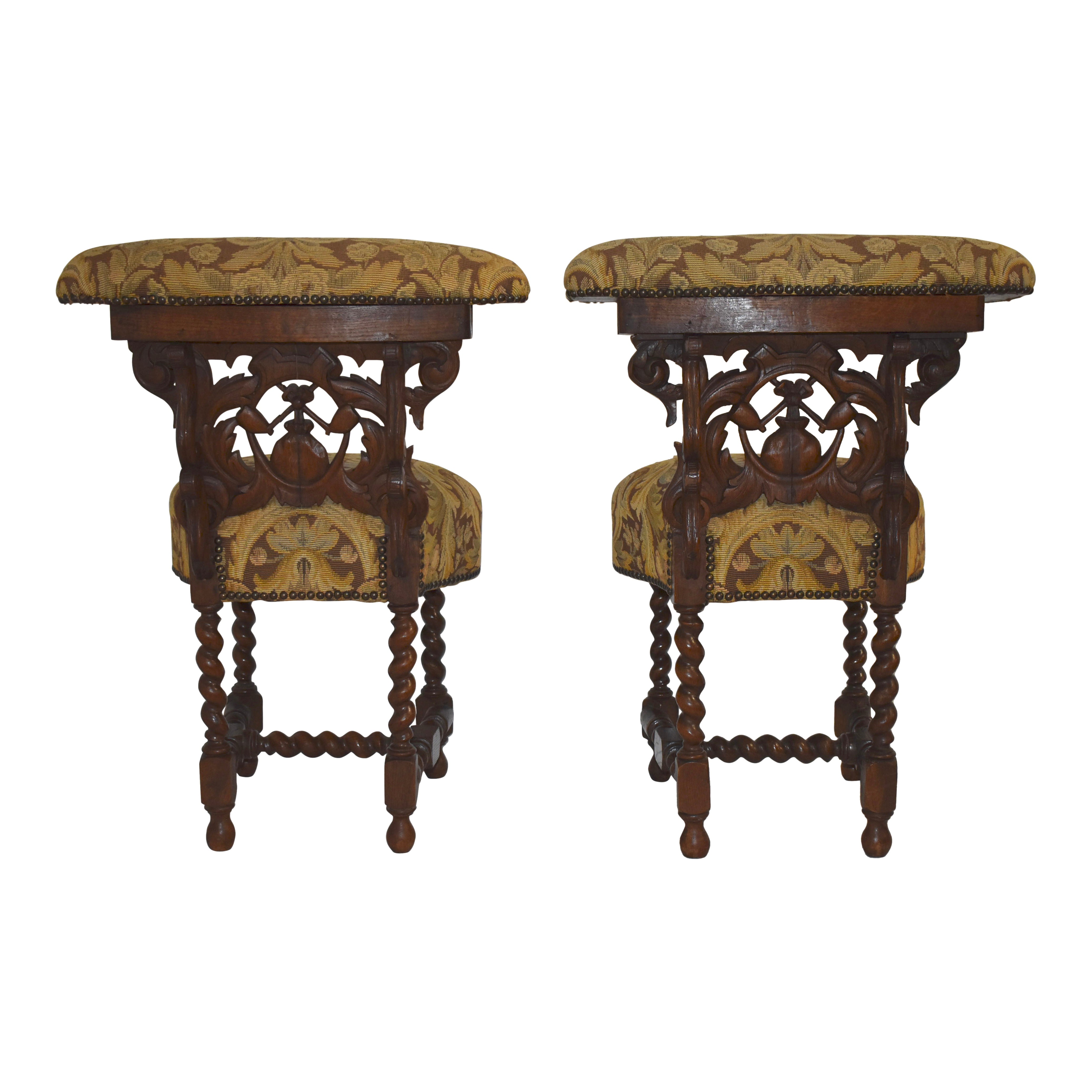 Carved Oak Smoking Chairs, Set of Two