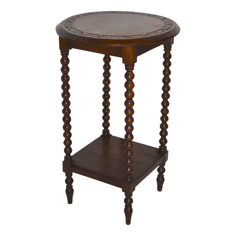 Round Oak Side Table with Bobbin Legs