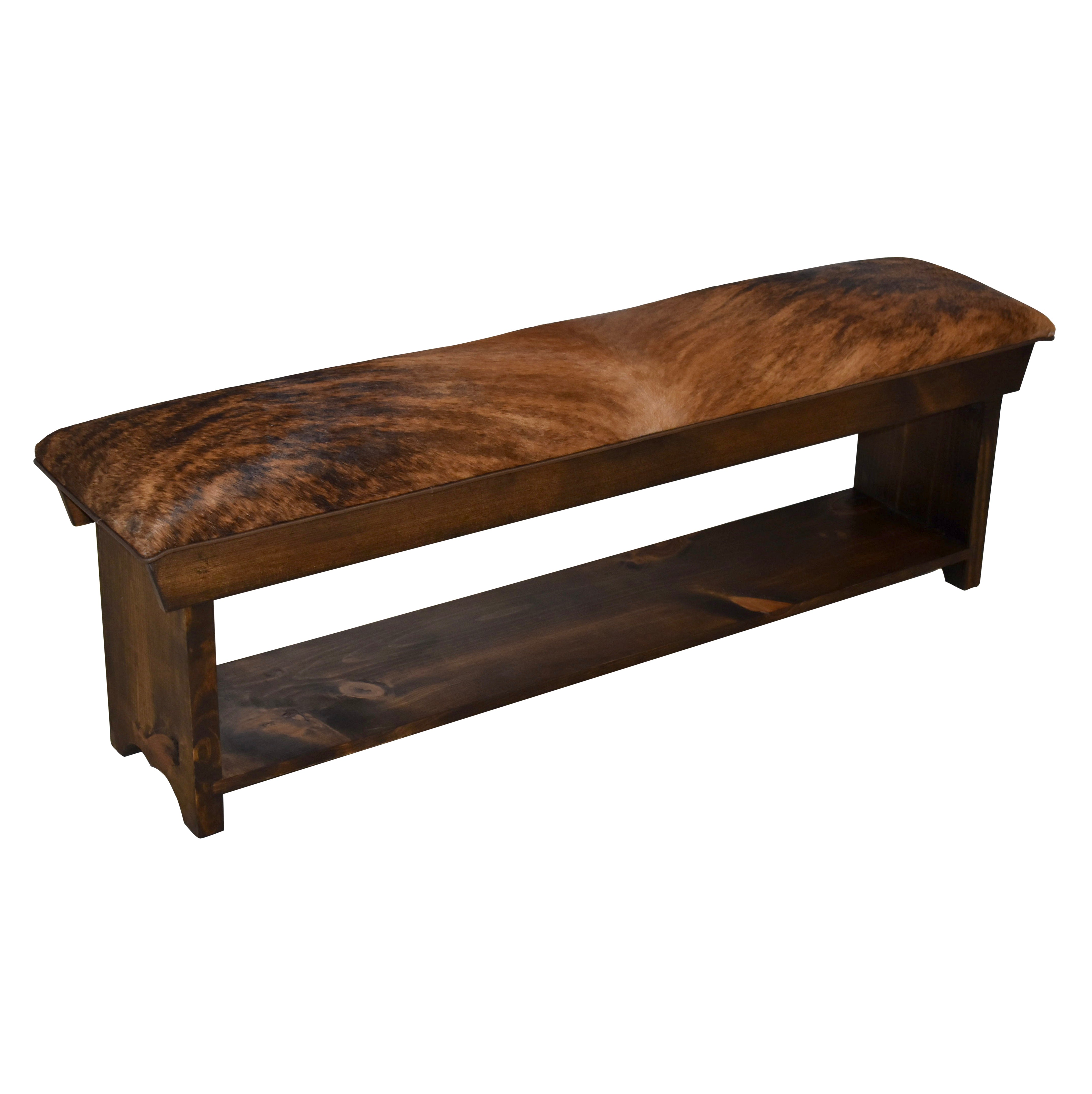 Cowhide Bench Rustic Cowhide Bench with Shelf - Ski Country Antiques & Home