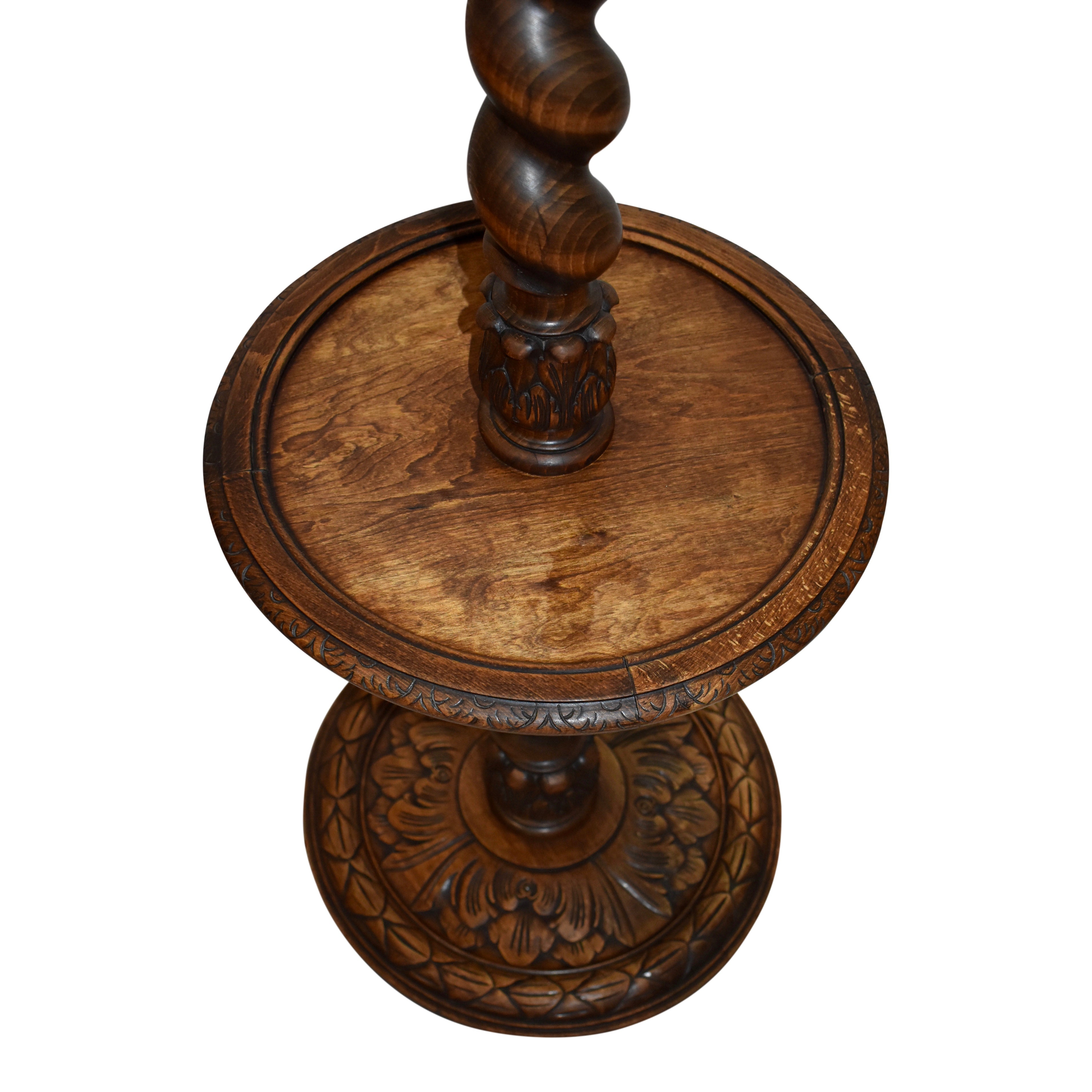 Carved Oak Floor Lamp with Barley Twist Pedestal