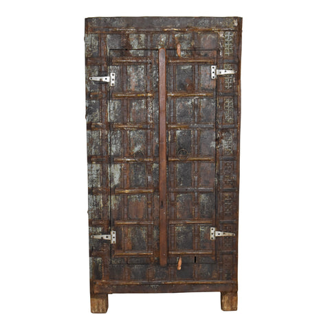 Two Door Wooden Cabinet with Metal Accents