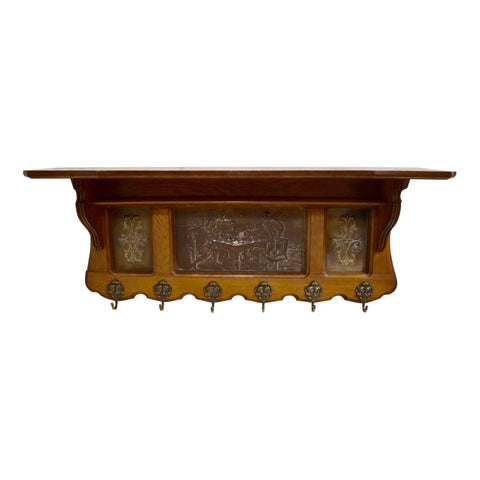 Oak Wall Mounted Coat Rack with Shelves