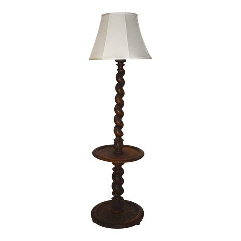 Carved Oak Floor Lamp with Barley Twist Pedestal