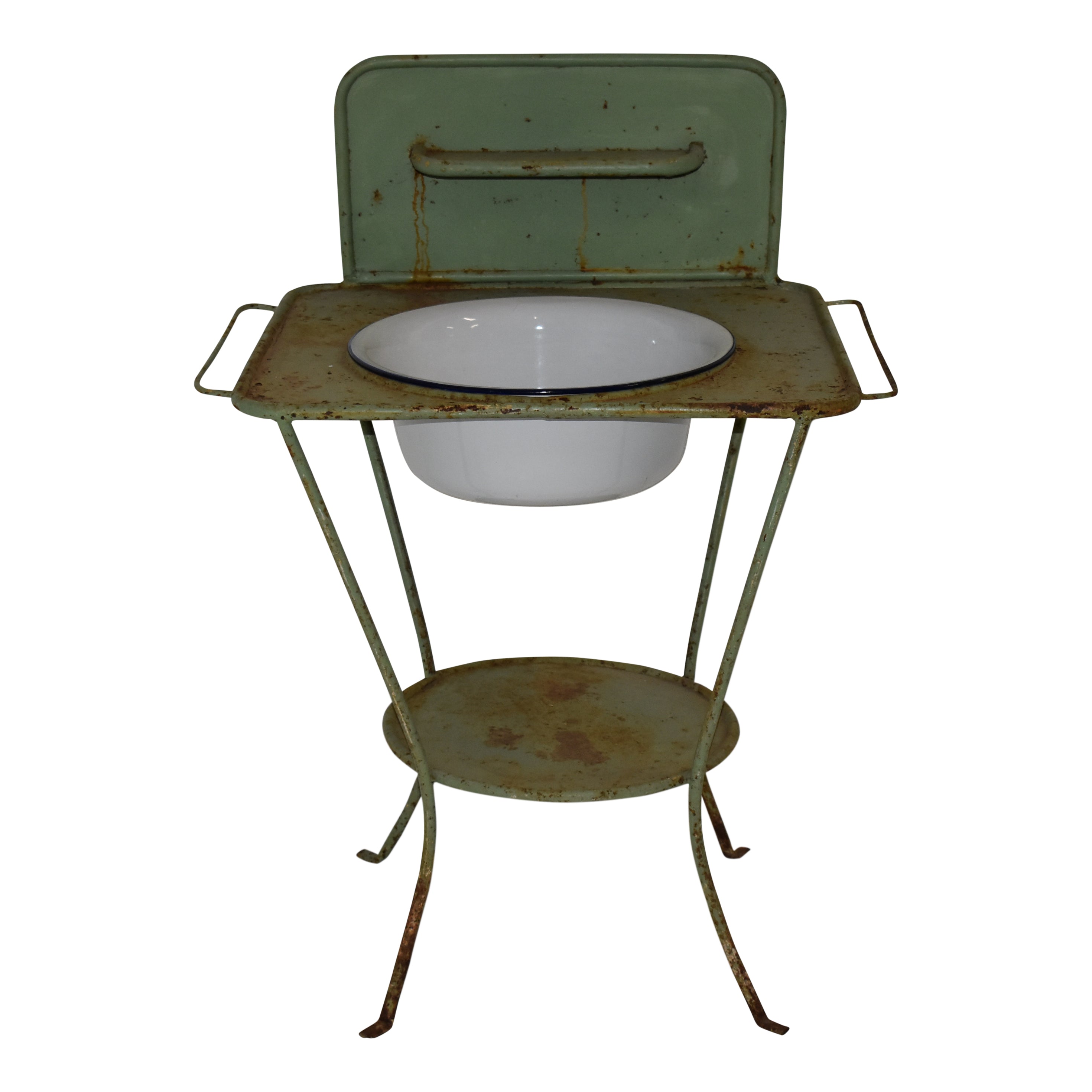 Green Metal Wash Stand with Enamel Basin