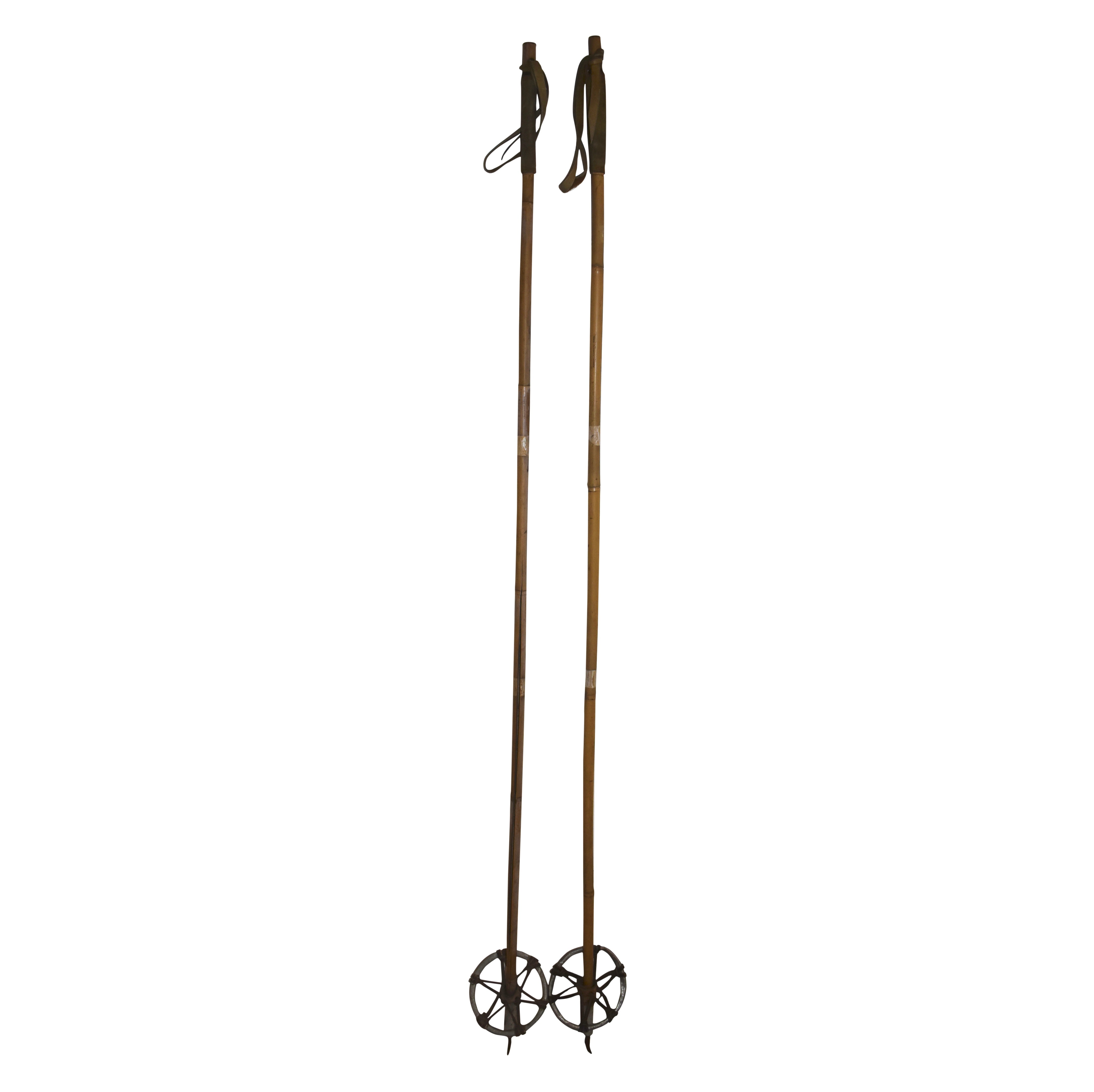 Long Bamboo Ski Poles with Leather Grips