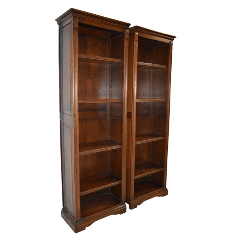 Narrow Oak Bookcases, Set of Two