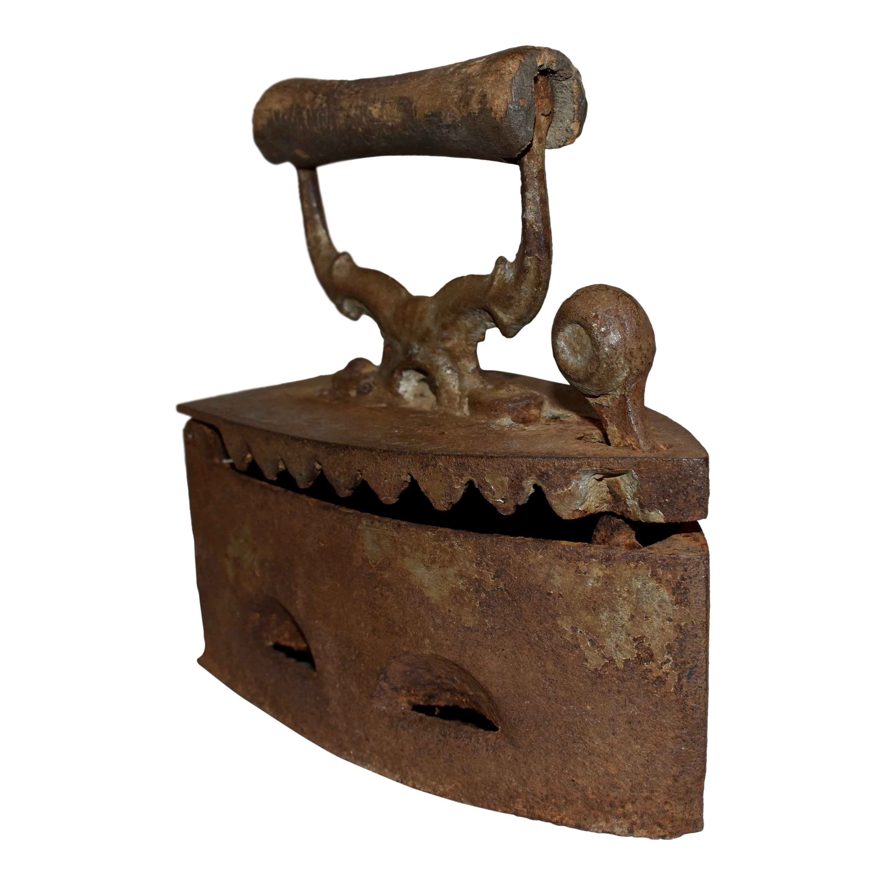 Cast Iron Box Iron Clothes Press with Wood Handle