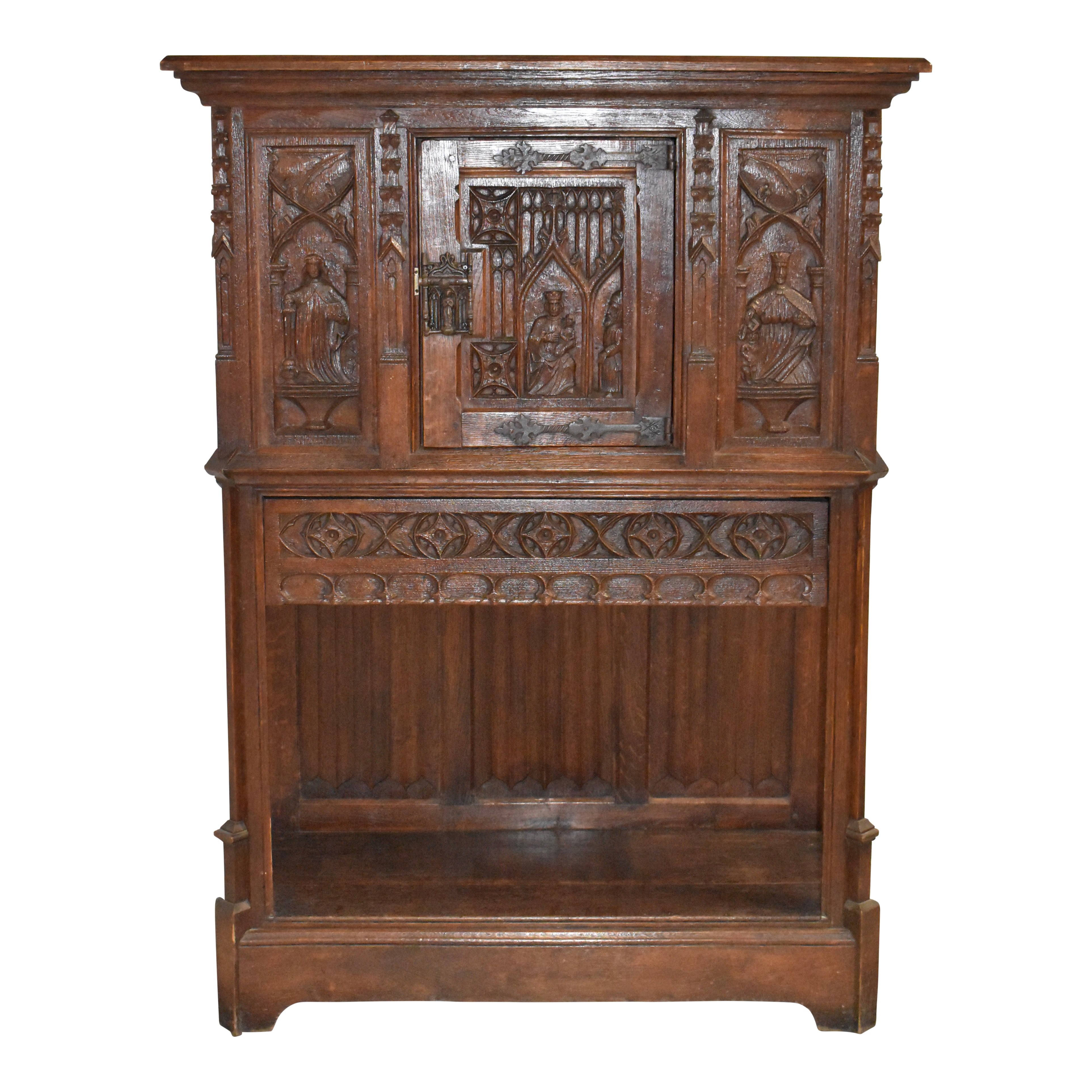Carved Oak Gothic Revival Cabinet