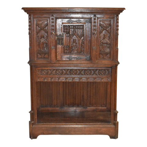 Carved Oak Gothic Revival Cabinet