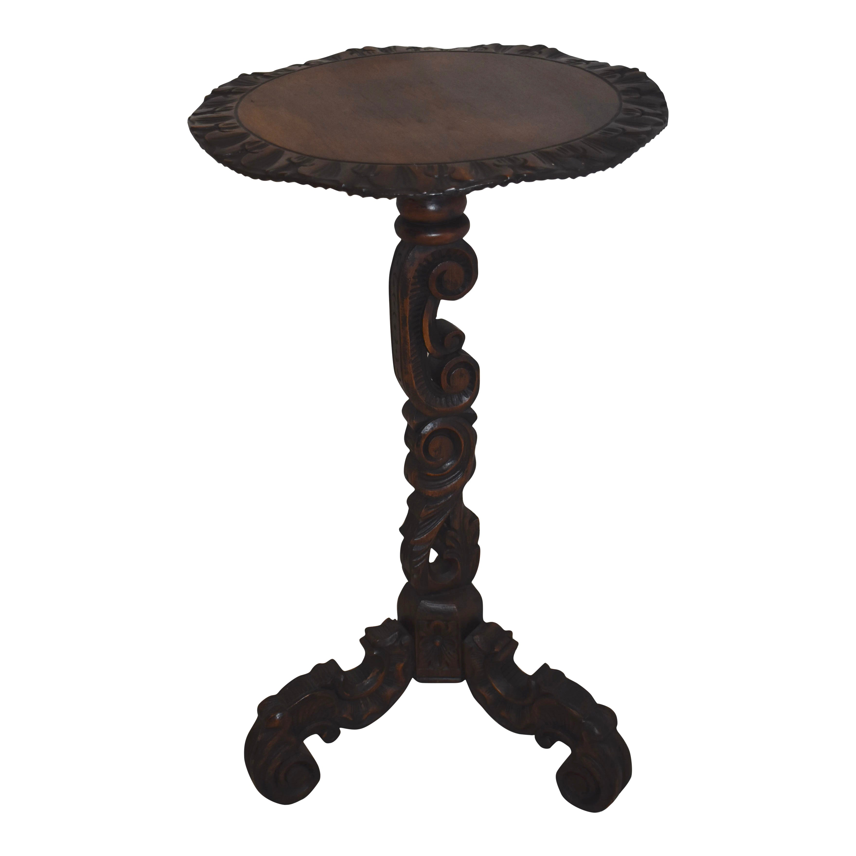 Carved Round Pedestal Side Table