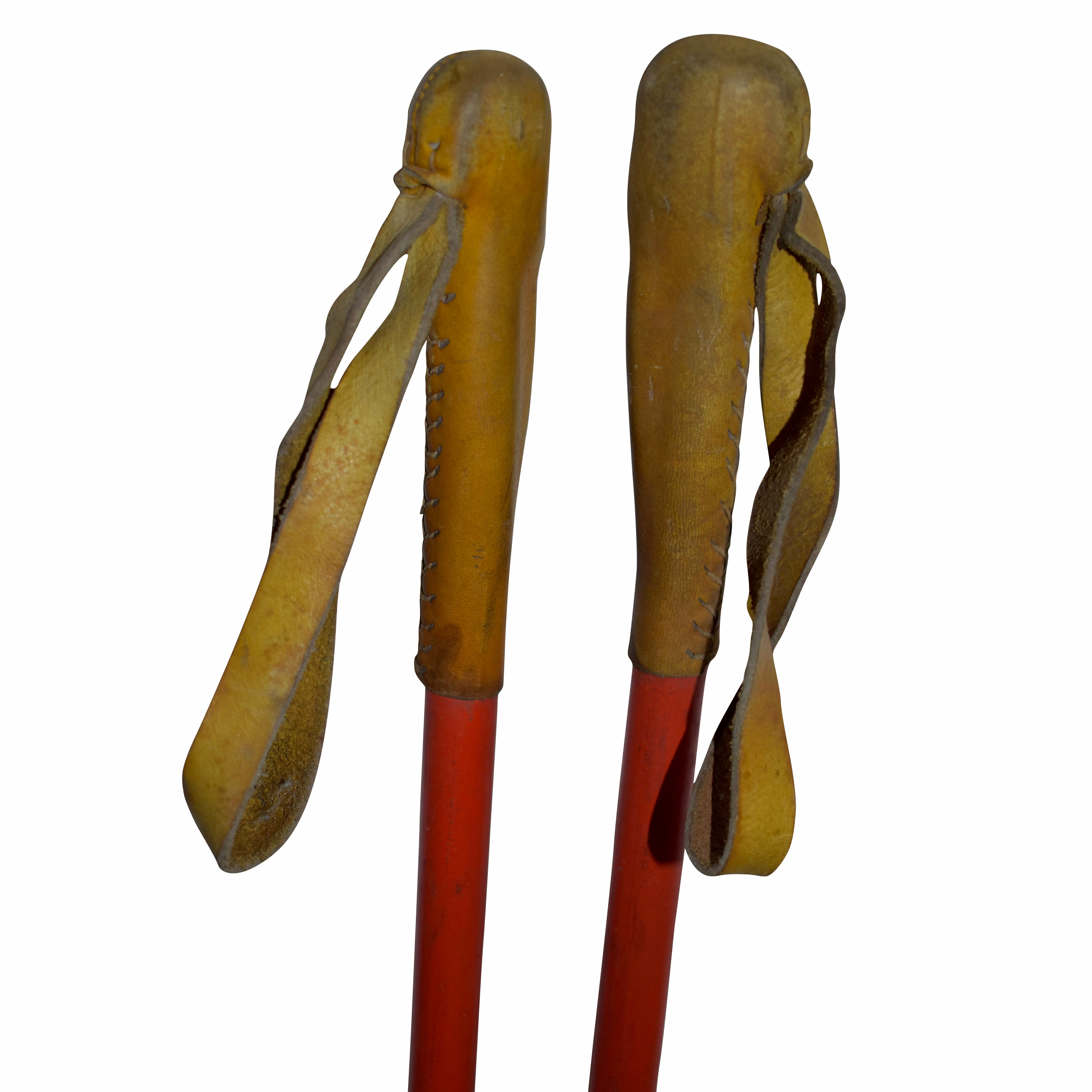 Painted Wooden Ski Poles with Leather Grips