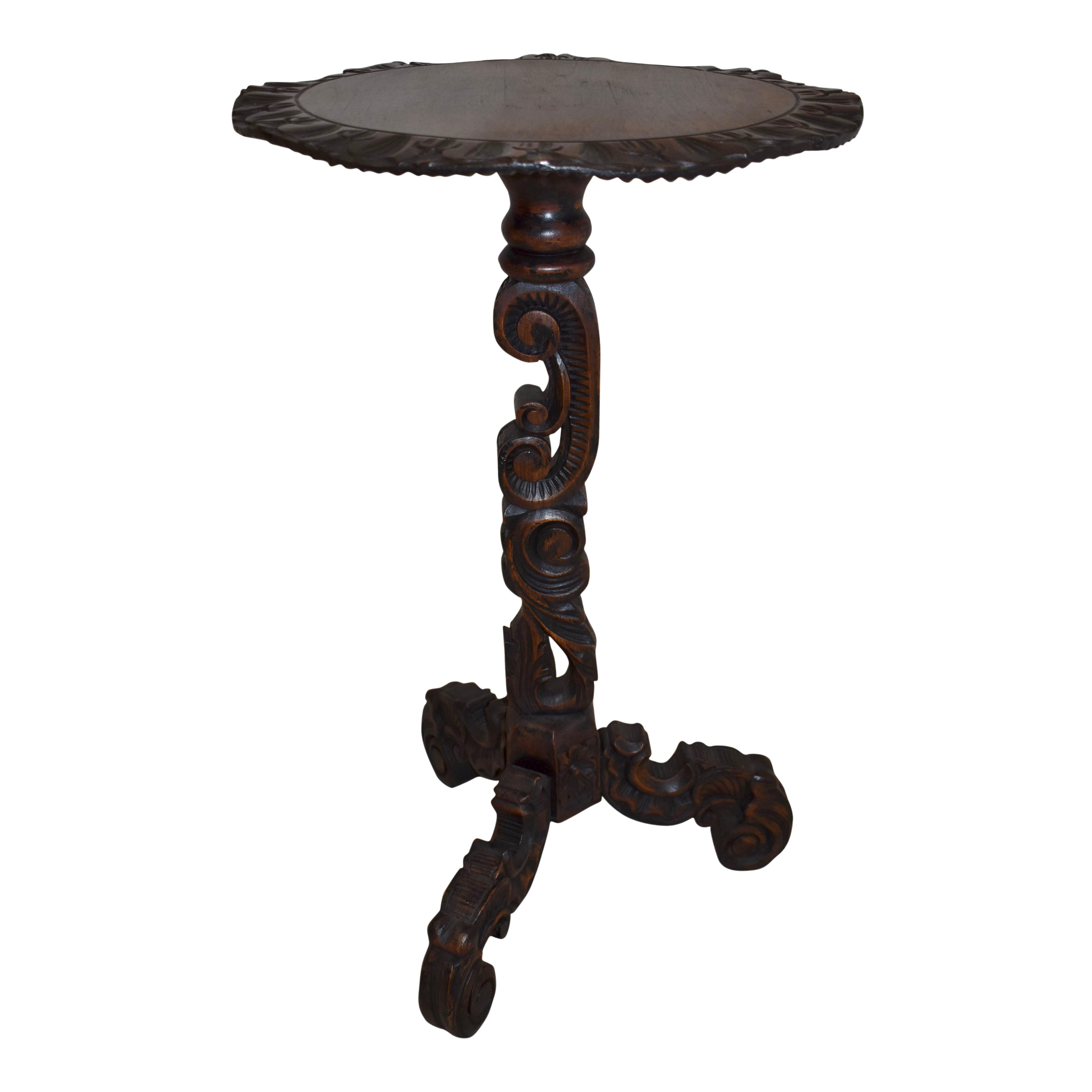 Carved Round Pedestal Side Table