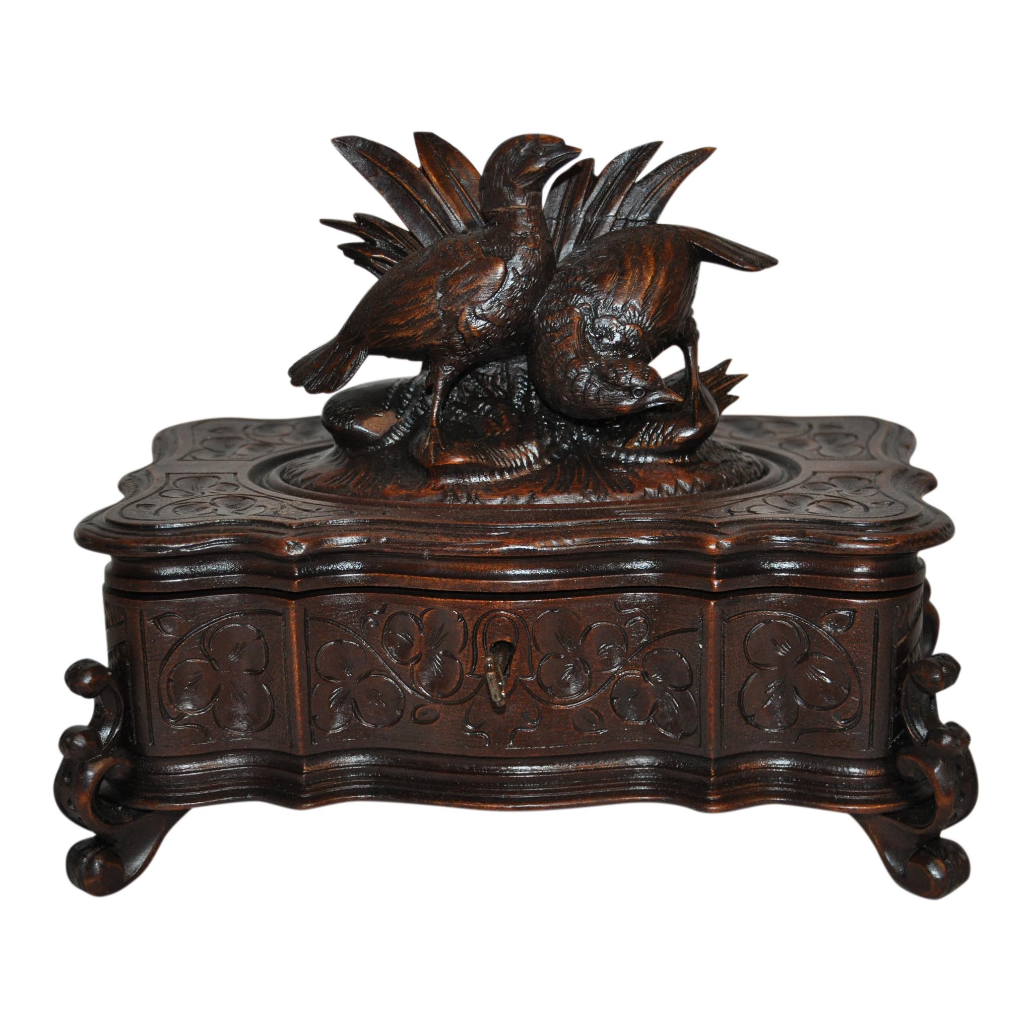 Carved Jewelry Box with Quail