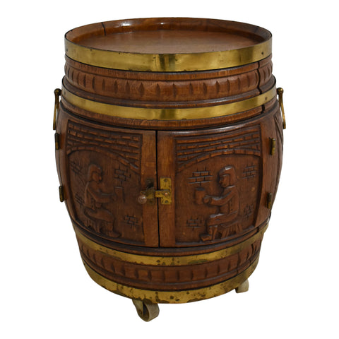 Carved Barrel with Liquor Cabinet