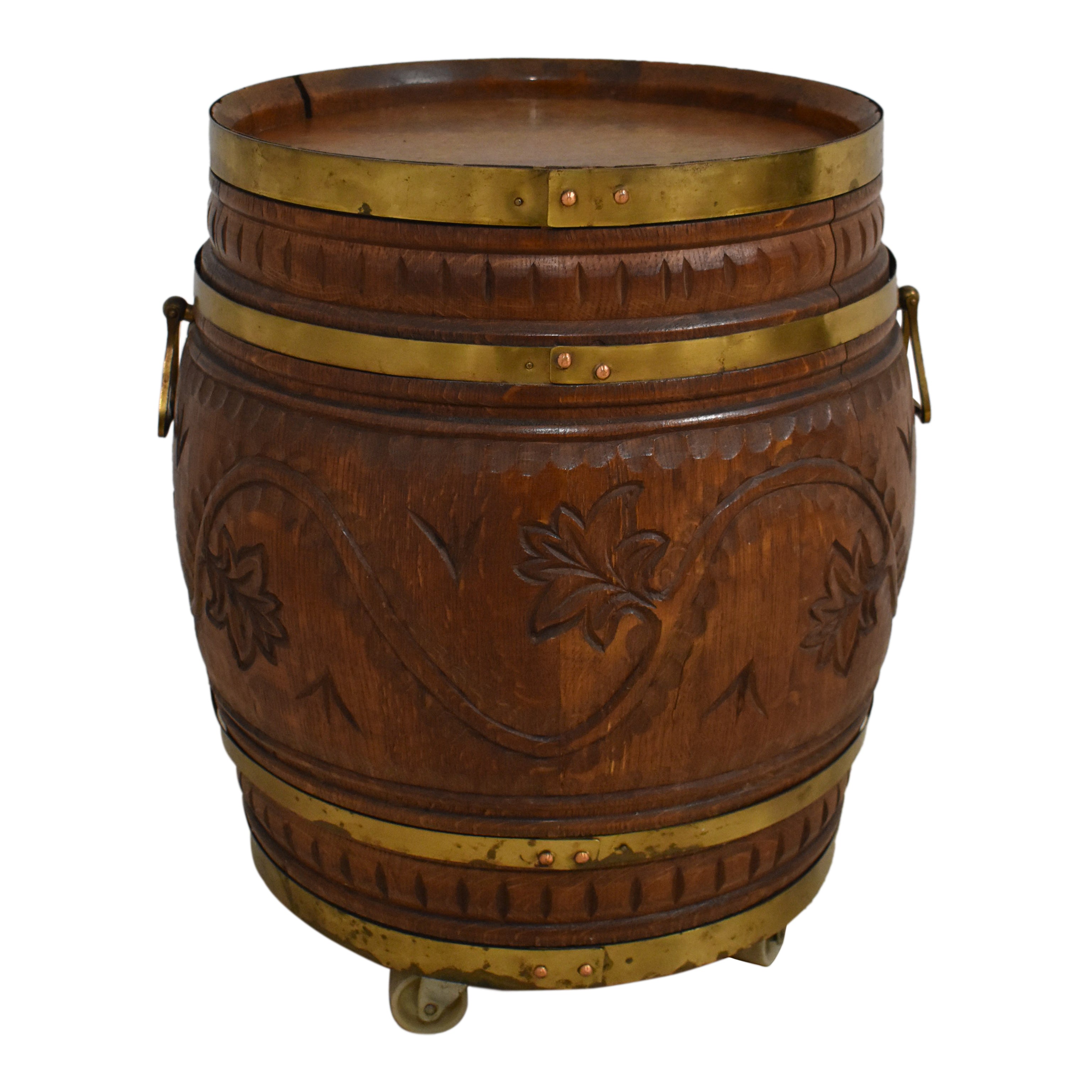 Carved Barrel with Liquor Cabinet