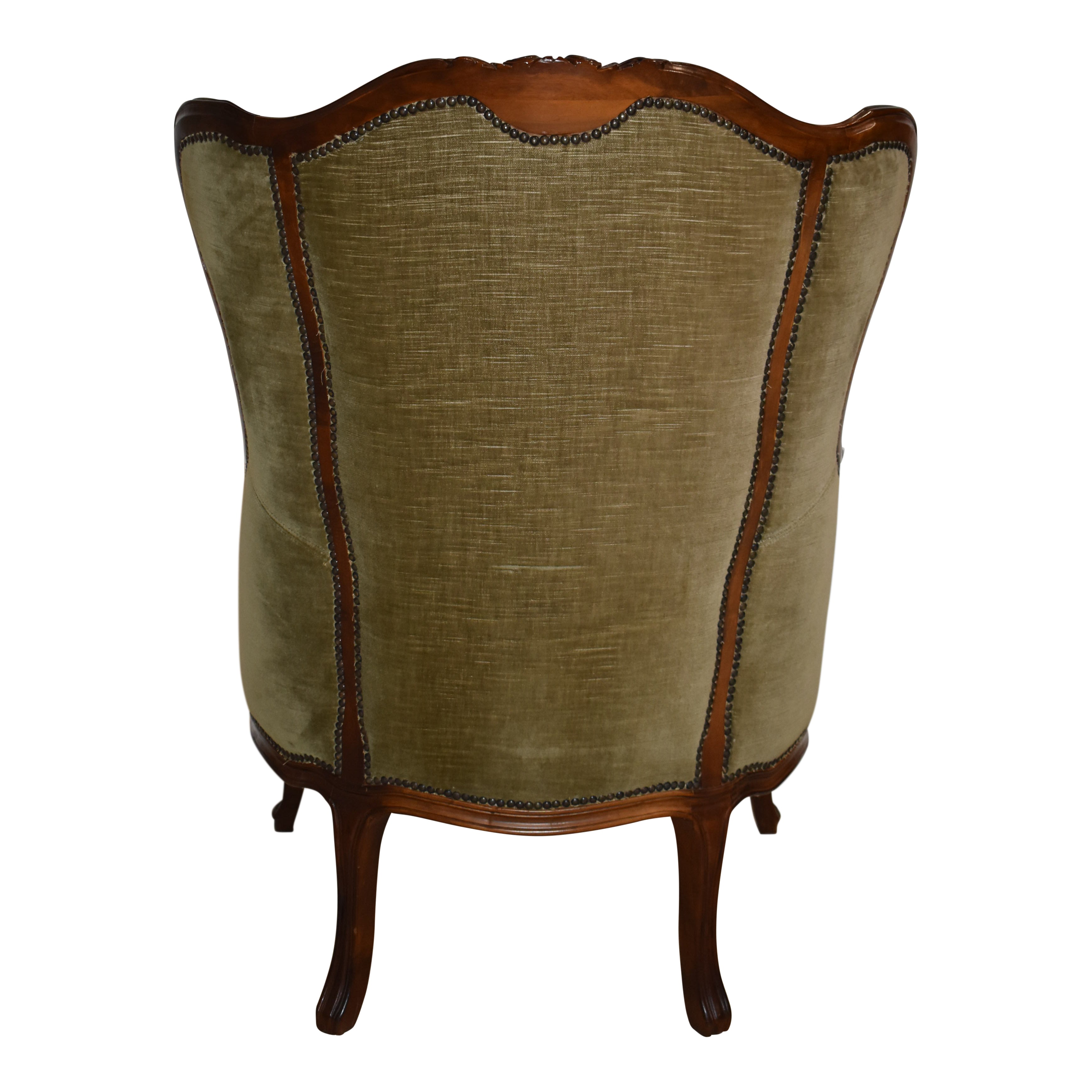 Walnut Upholstered Wingback Armchair