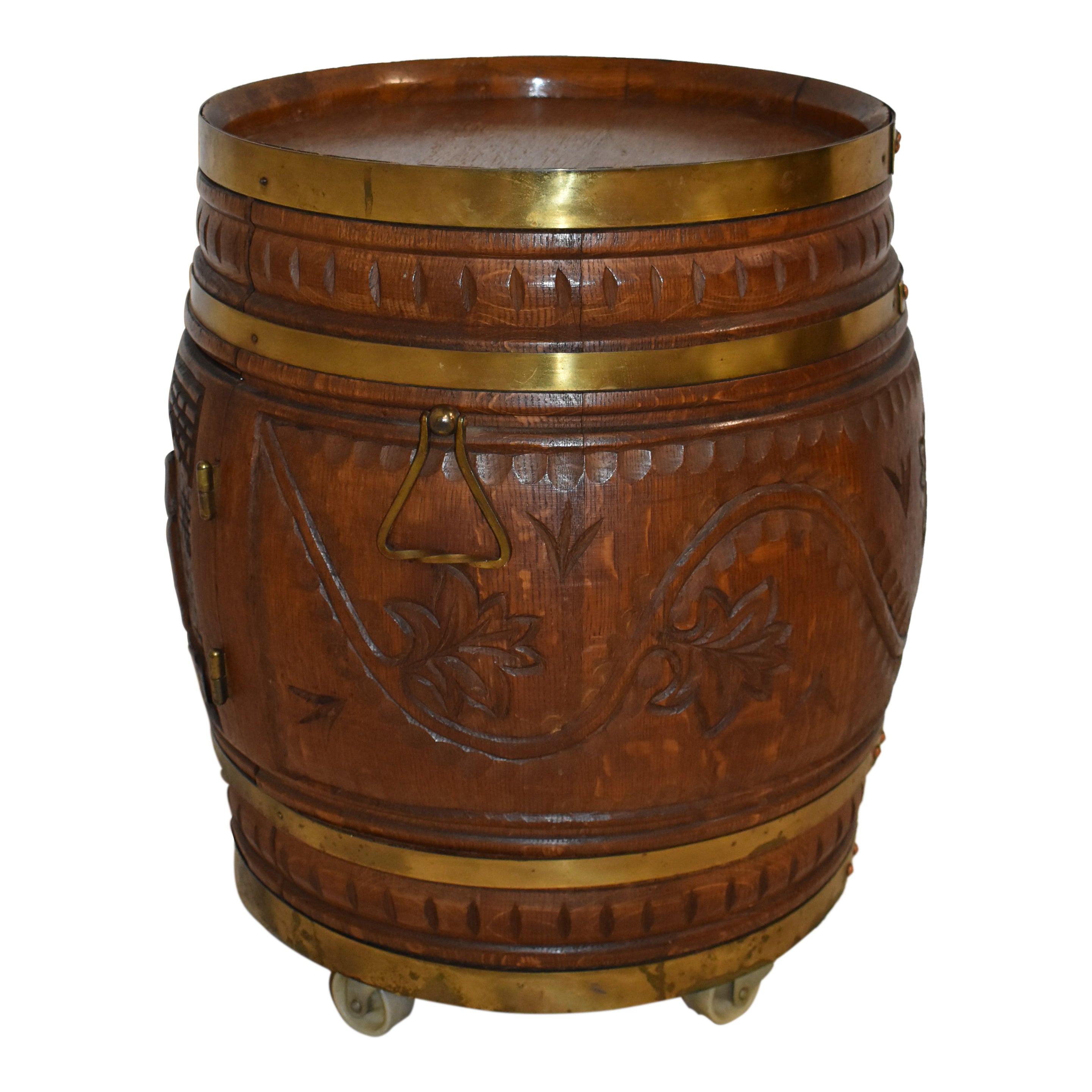 Carved Barrel with Liquor Cabinet
