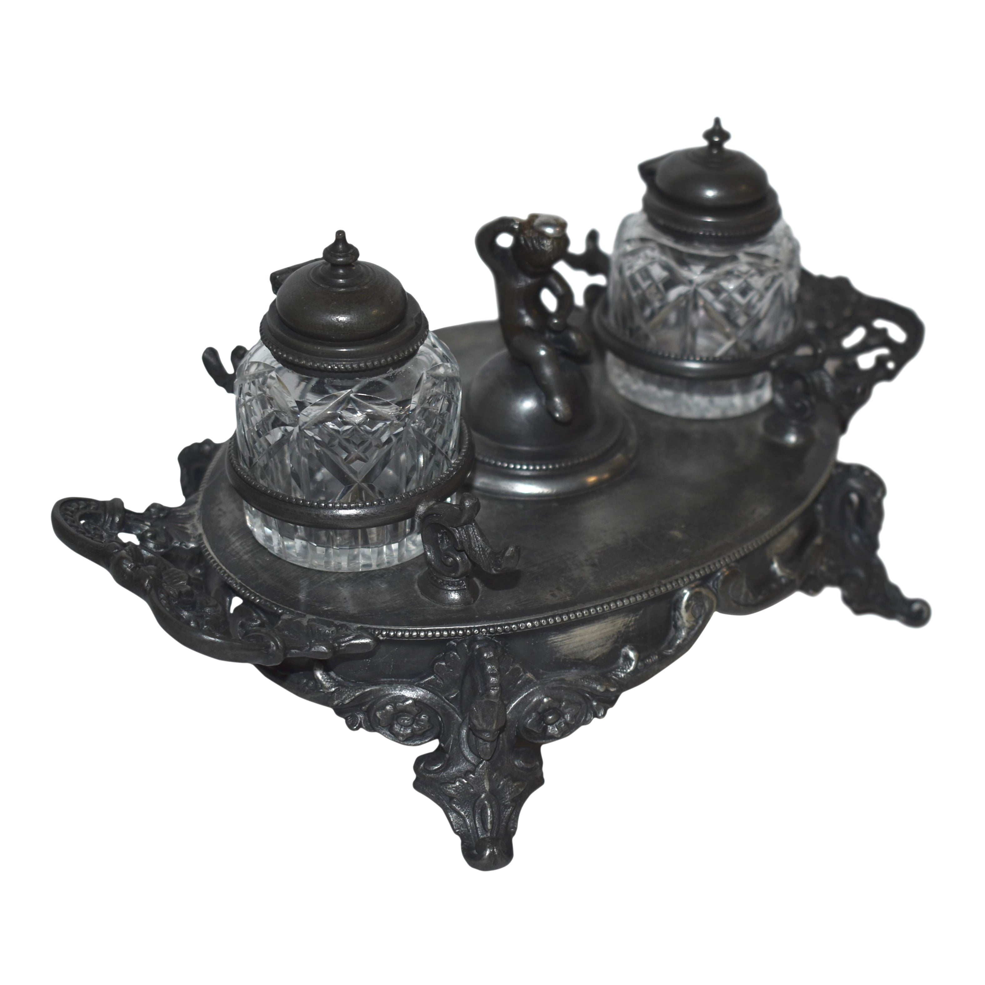 Pewter Philip Ashberry and Sons Two Pot Inkwell