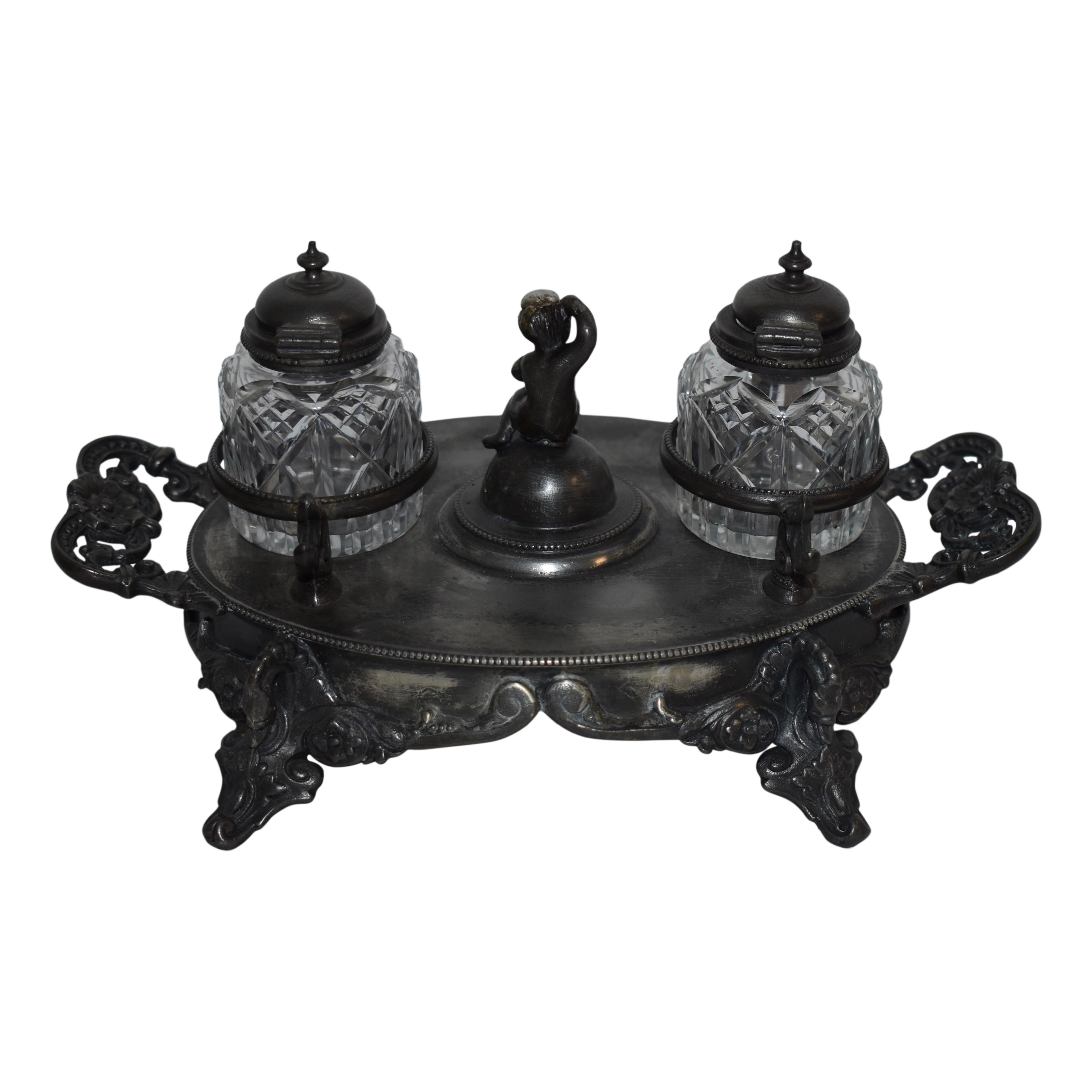 Pewter Philip Ashberry and Sons Two Pot Inkwell