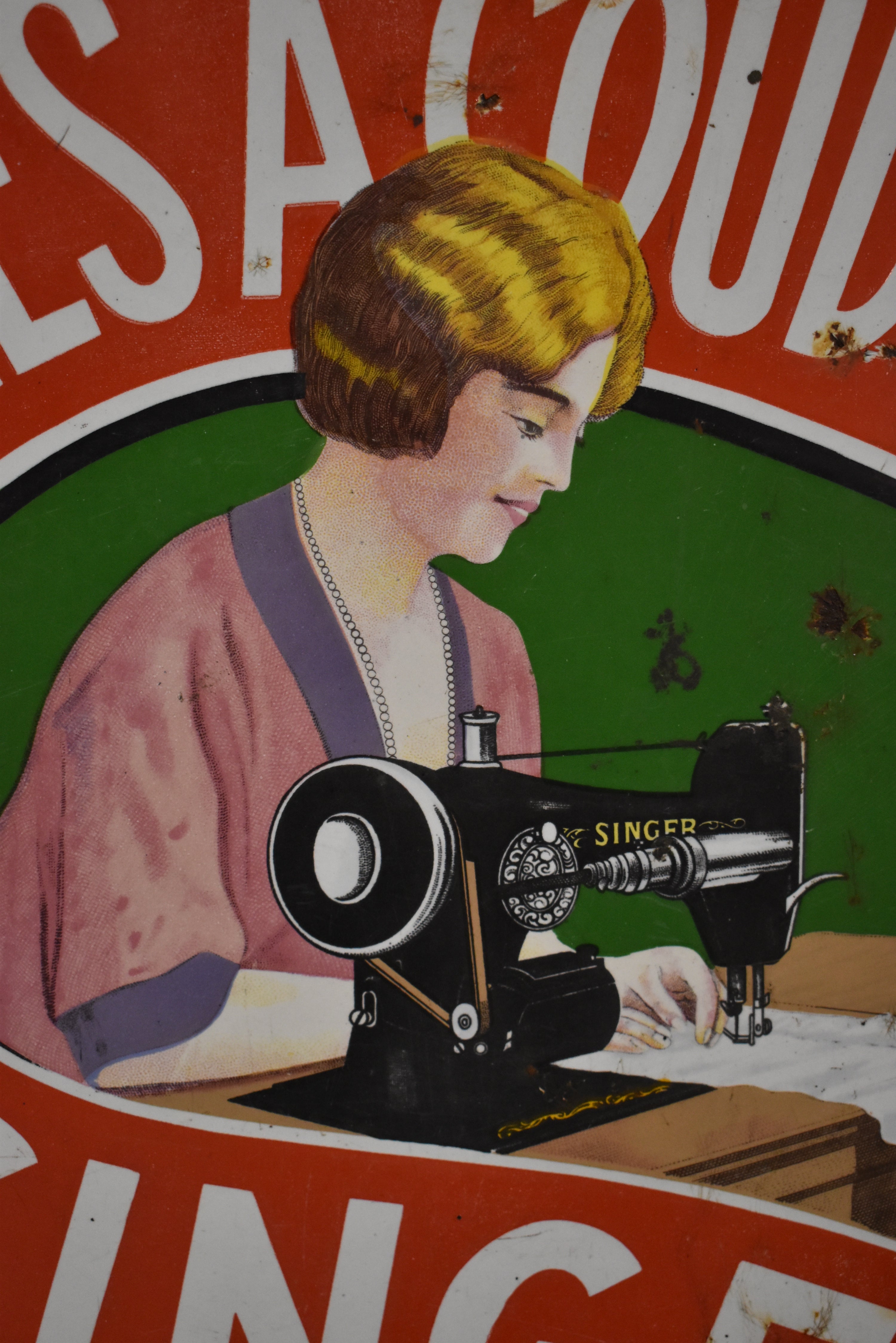 Singer Sewing Sign Enamel Singer Sewing Machine Sign - Ski Country Antiques & Home